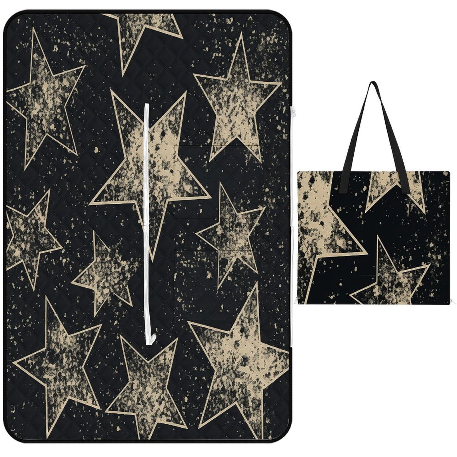 VstaDank Star Picnic Mat 150x100cm Extra Large Picnic Blanket with Zipper Waterproof Sandproof Beach Blanket Portable Beach Mat Foldable Camping Blankets for Park Grass Lawn Travel