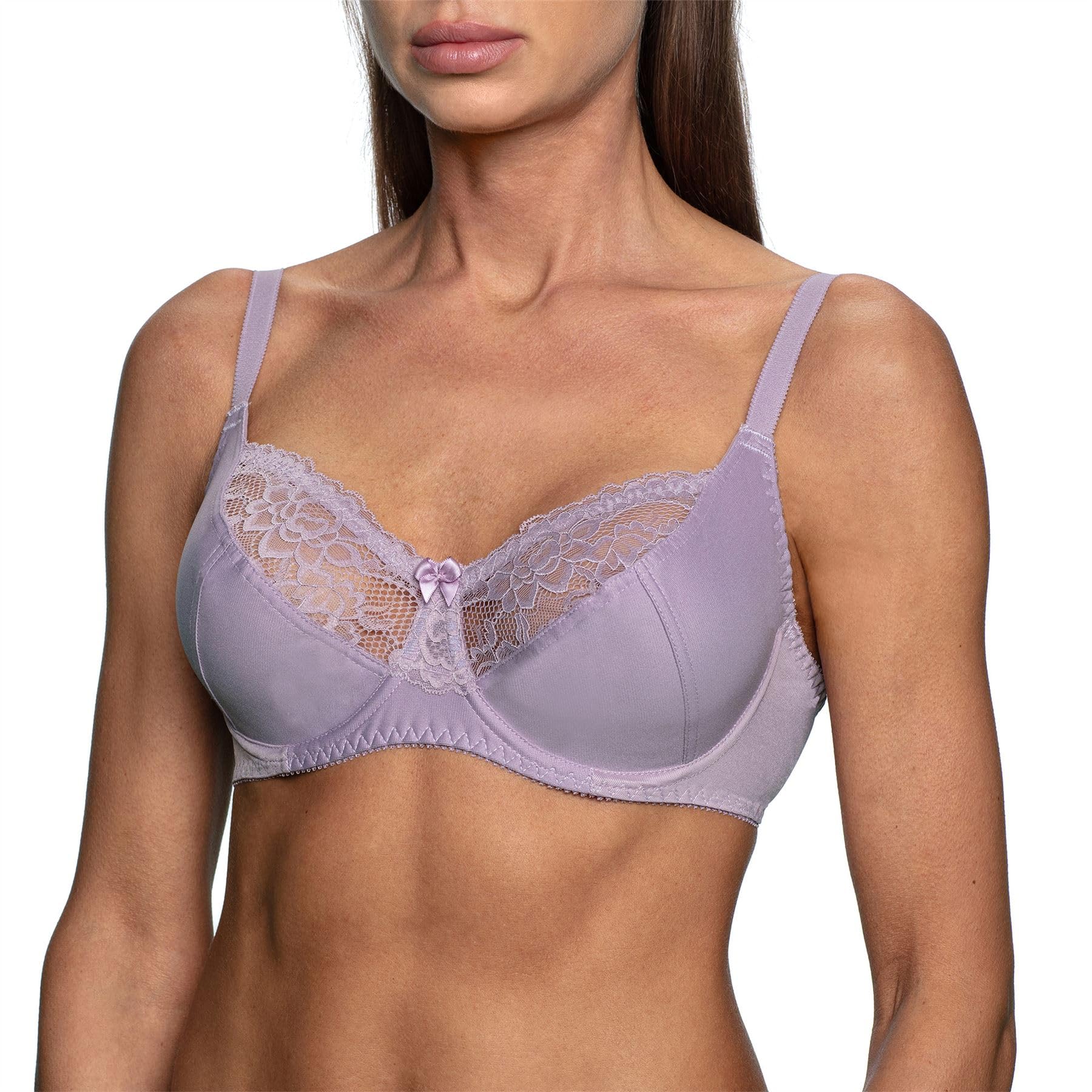 frugue Minimiser Bra Underwired Full Coverage Support with Lace Trim Lilac UK 36 DD