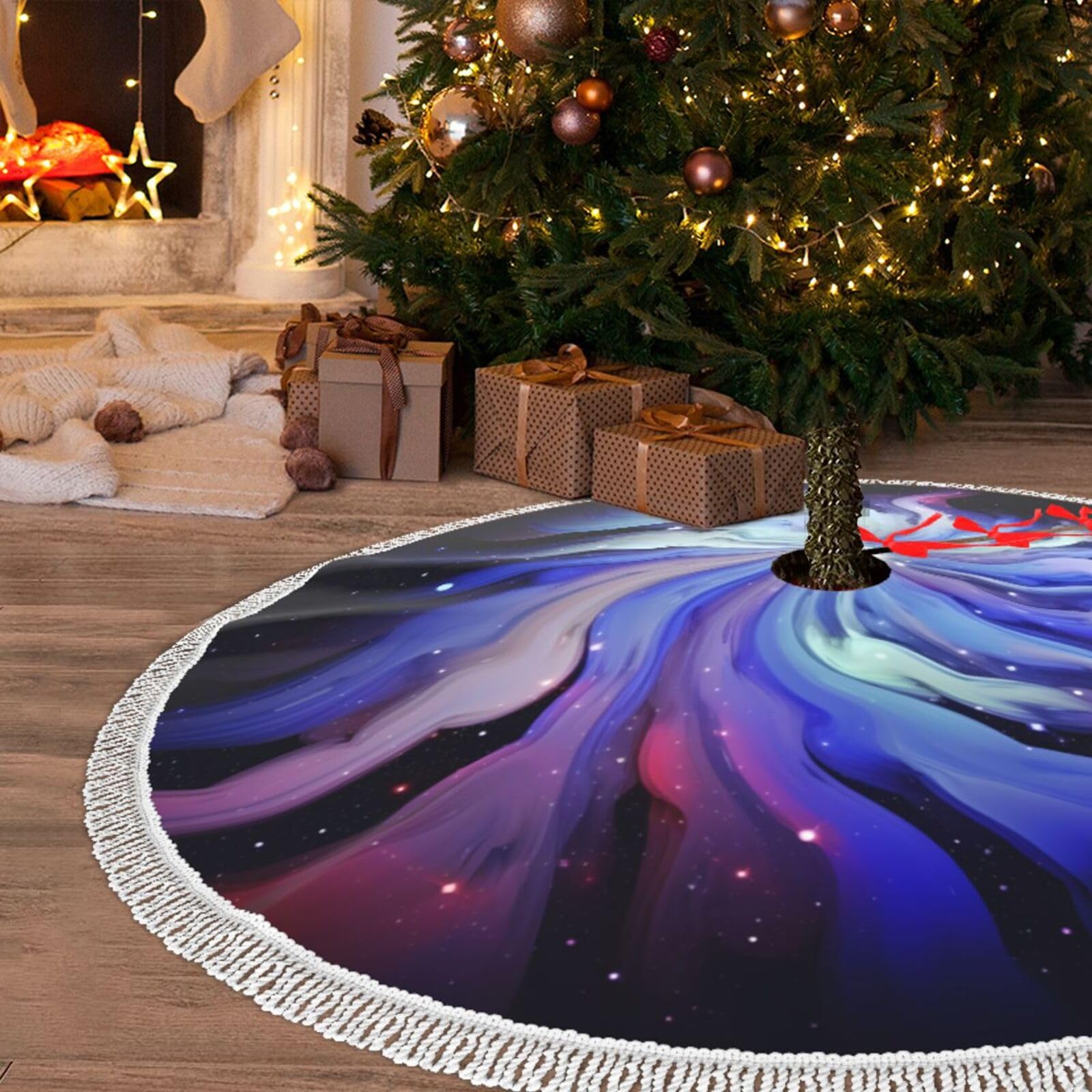 Jupe de sapin de Noël pour cacher le pied en fer avec une peluche douce de 122 cm