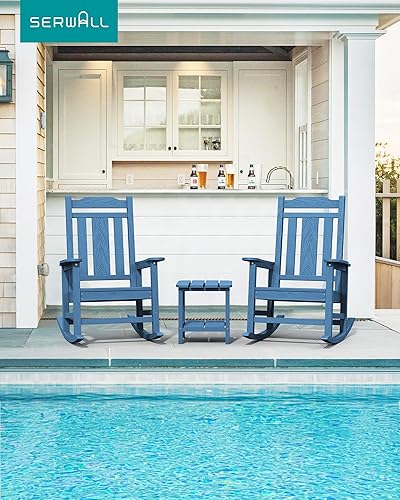Vista 2 de SERWALL Mecedora de gran tamaño para exteriores, silla mecedora al aire libre de HDPE, azul