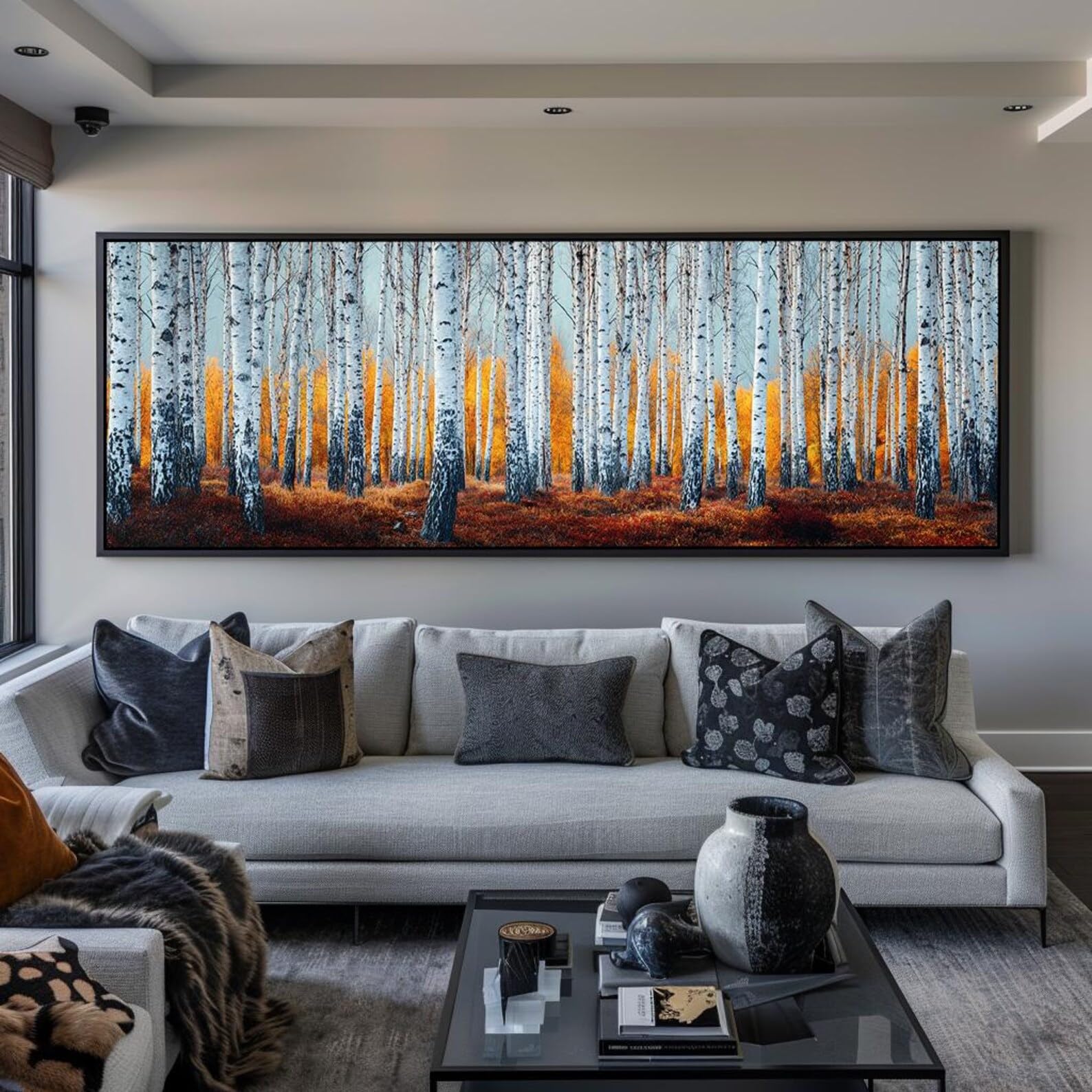 XBTYKPB Birch Tree Canvas Wall Art, Wide Horizontal Nature Decor, Long Landscape Forest Printing, for Home Wall Decor Posters(45x135cm/Frameless)