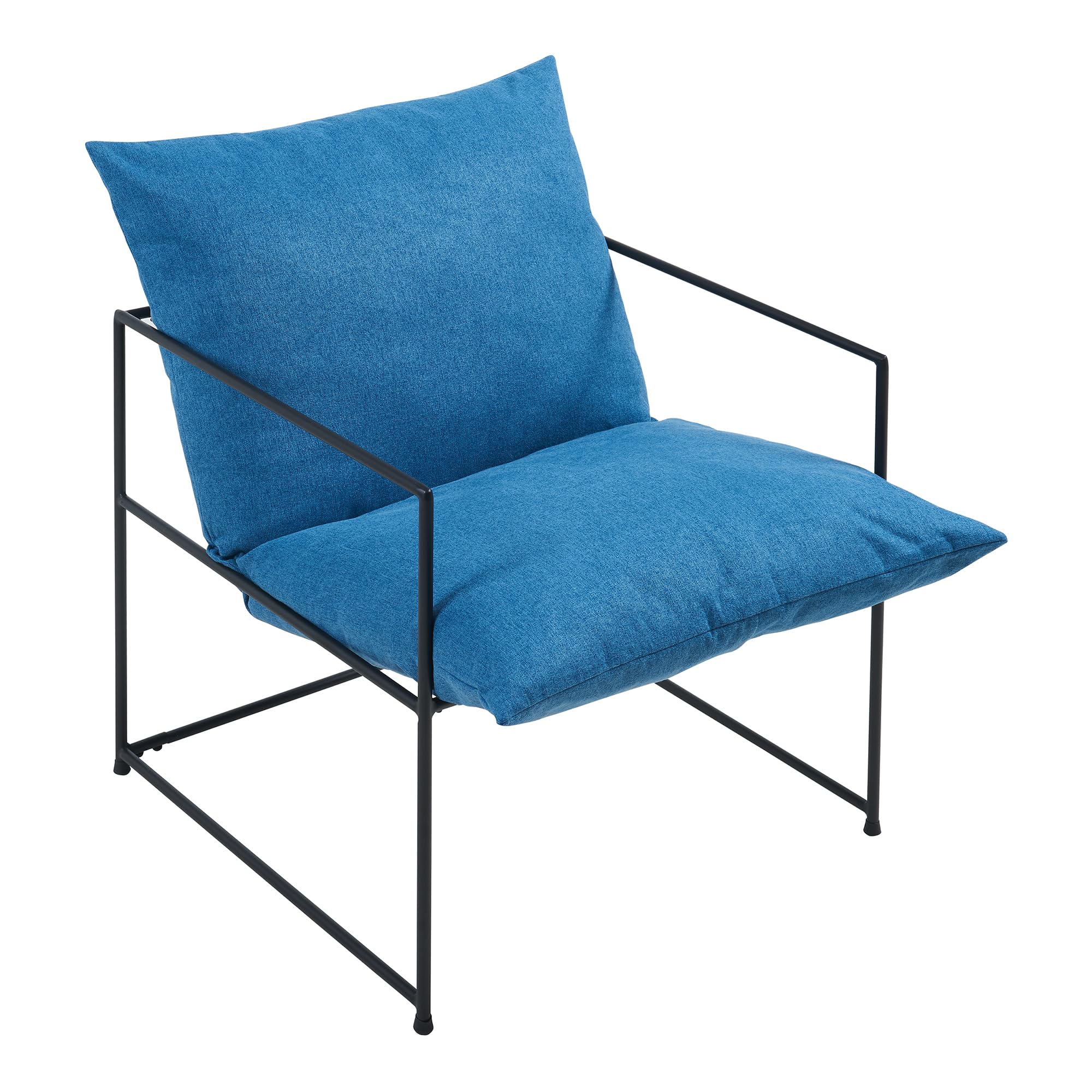 [en.casa] Poltrona Moderna con Cuscino Imbottito e Telaio in Metallo Sedia Relax per Soggiorno Salotto Camera da Letto 90 x 61 x 70 cm Nero/Blu