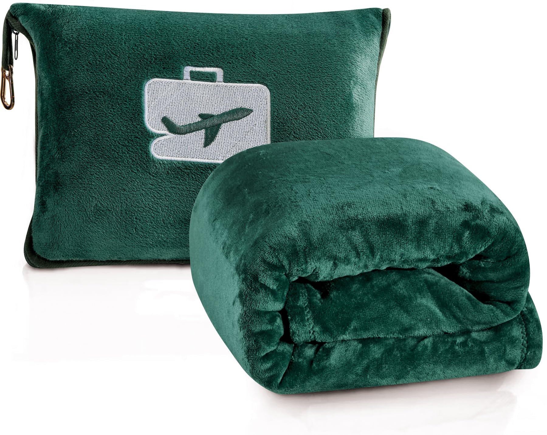 Coperta e cuscino da viaggio Comfort Fly – Coperta 2 in 1 in micro peluche con custodia per il trasporto (101,6 x 177,8 cm), Verde, 40" x 70", Moderno