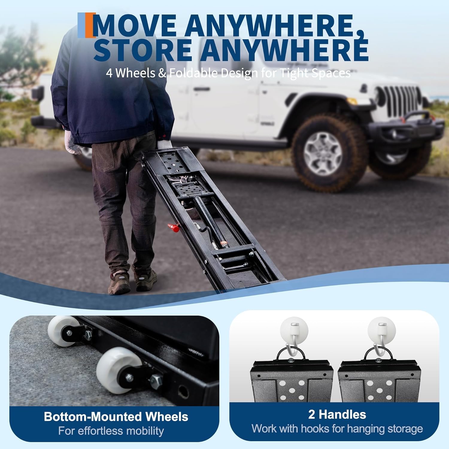 Portable Car Lift 5000 LBS, Adjustable Quick Jack with Locking Levers, 26" Max Height Scissor Lift, Foldable Design & Wheels for Sedan, SUV, Light Truck, Garage Workshop Use, Black