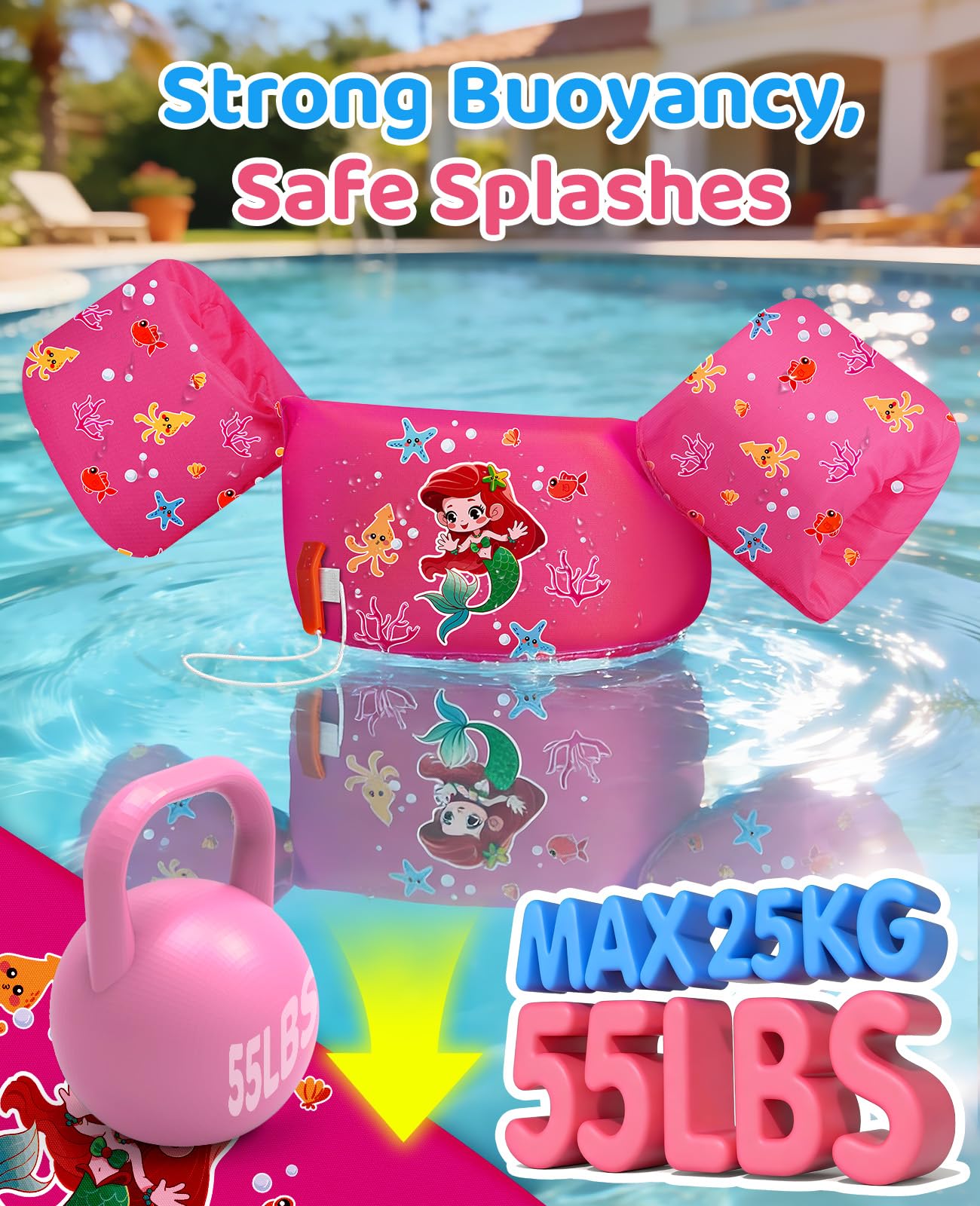 HeySplash Kinder Schwimmflügel, Schwimm Weste für 9-22/15-30 kg Kinder, Kinder Pool Schwimmwesten mit Pfeife, Verstellbare Träger, Doppelschnalle, Schwimmtrainer, Schwimmen Lernen