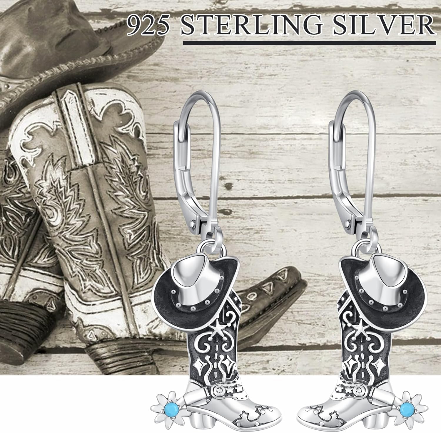 Cow Boot Earrings Sterling Silver Cowg Dangle Drop Earrings Western Earrings for Women Daughter Sisters Wife Jewelry Christmas Birthday Gifts