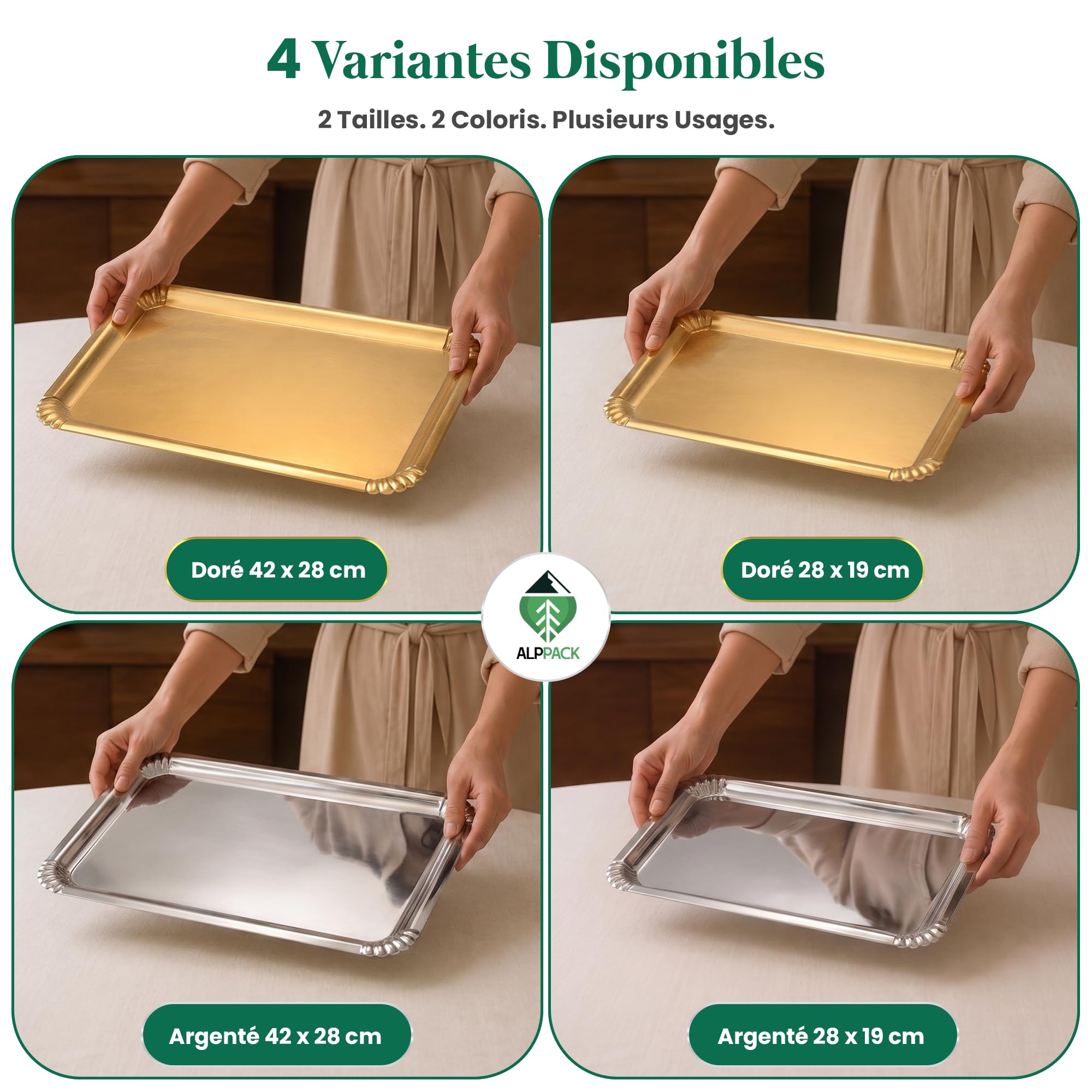 Plateau de Service en Carton Épais Doré 28 × 19 cm – Lot de 100 Plateaux Traiteur Jetables Professionnels – Présentoir Apéritif Buffet – Plateau Jetable pour Buffet, Mariage, Réception et Événement