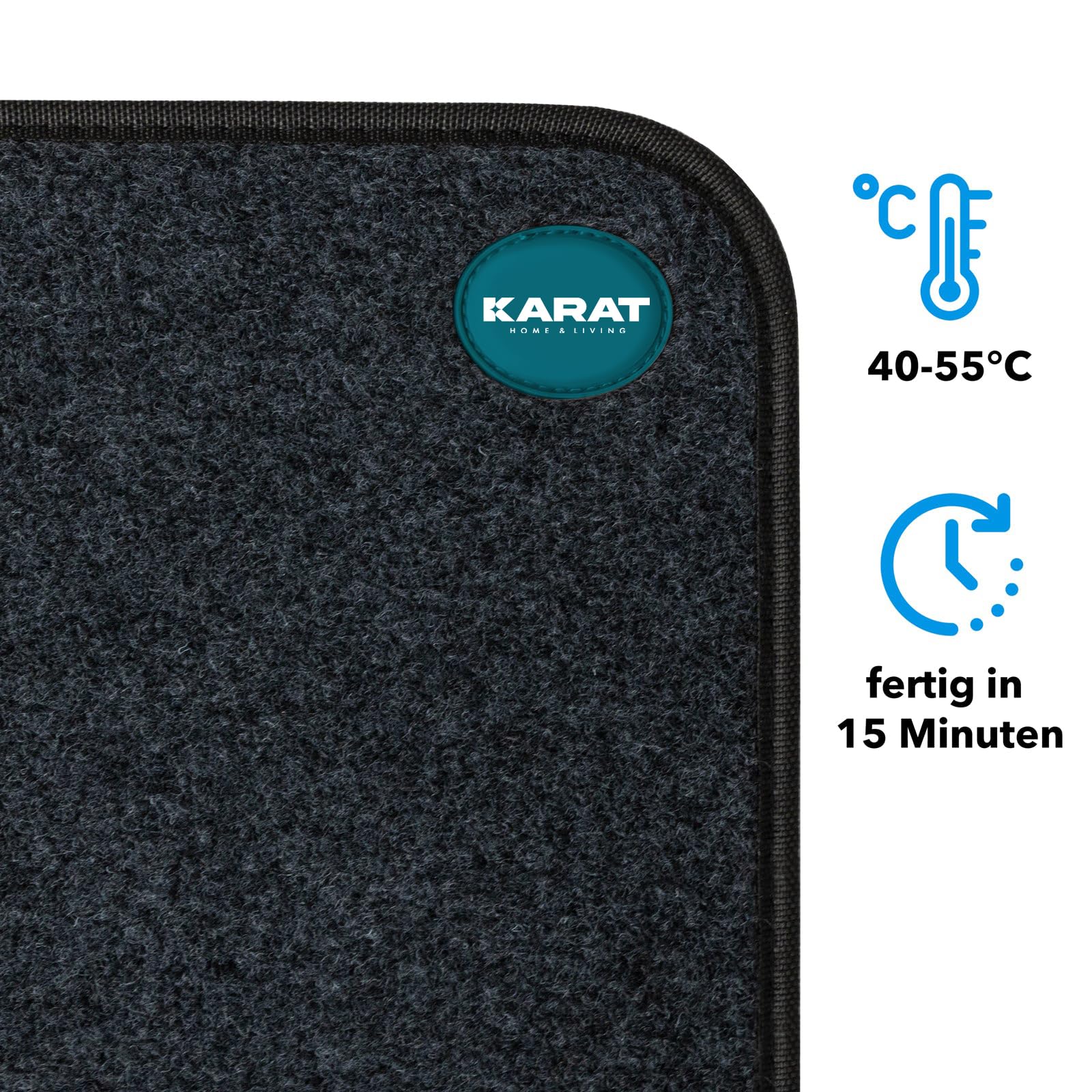 KARAT Heizteppich Heizmatte mit Antirutsch-Rücken für Zuhause oder Büro - beheizbar bis 55°C - Fußbodenmatte (50 x 80 cm)