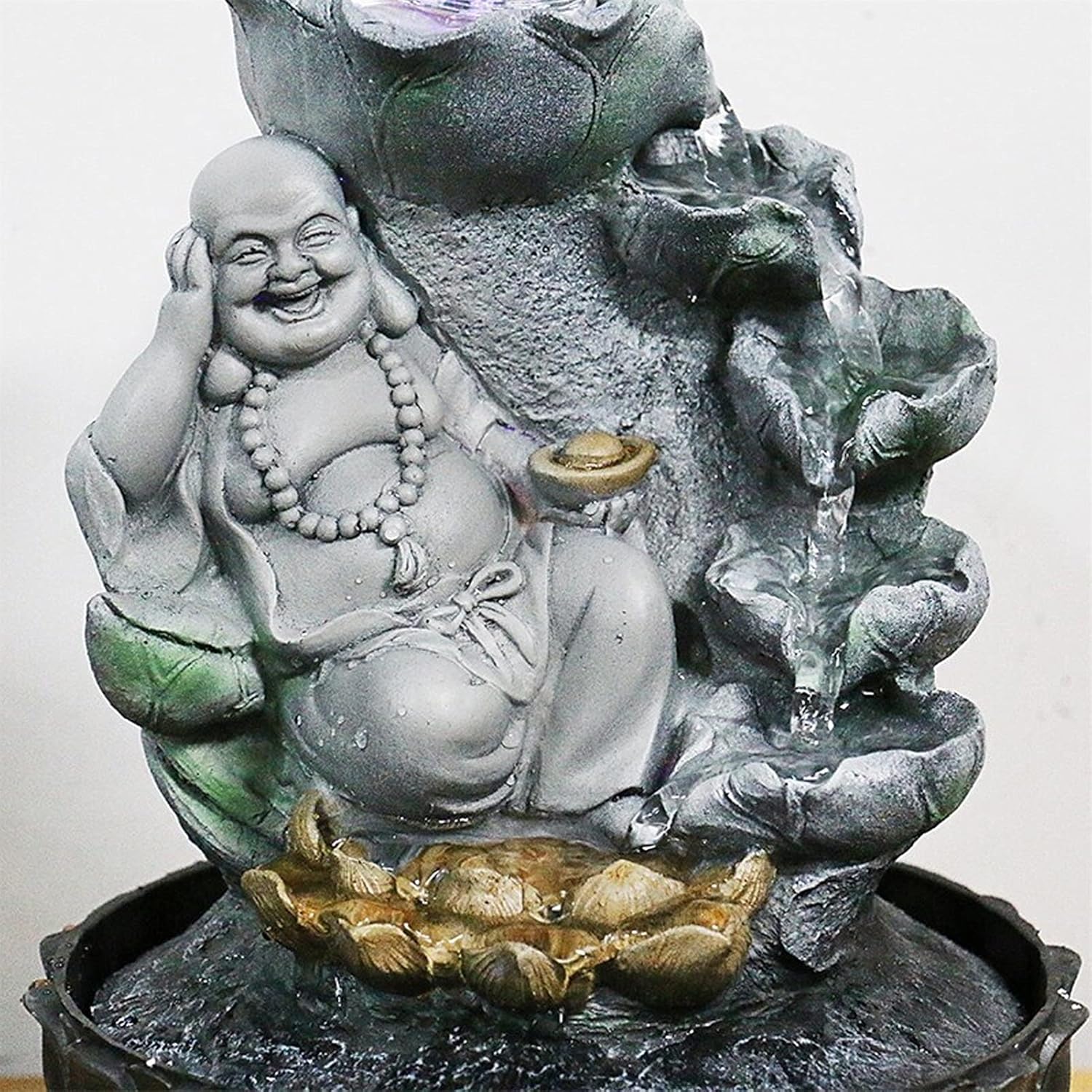 Tabletop Fountain Chinese Style Buddha Tabletop Fountain Office Feng Shui Ball Decoration Ladder Waterfall with Water Flow Suitable for Office Home Decoration Desktop Fountain