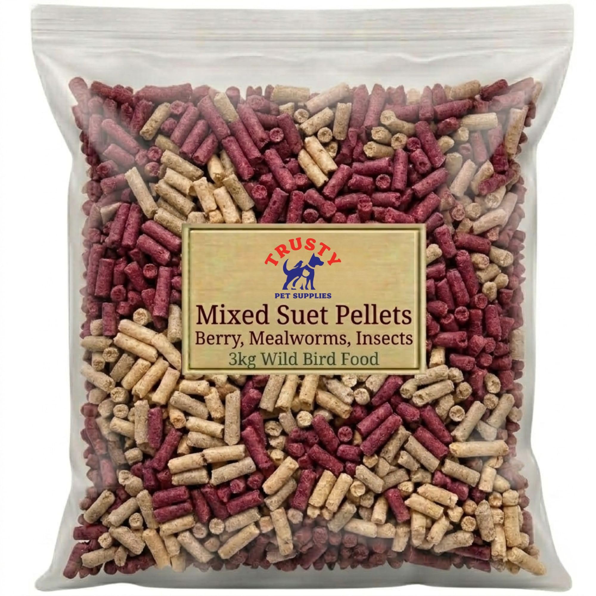 Premium Mixed Suet Pellets 3kg | Mealworm, Insect and Berry Suet Pellets for Wild Birds | No Mess Bird Food | Wild Bird Feed for Small Garden Birds | By Trusty Pet Supplies