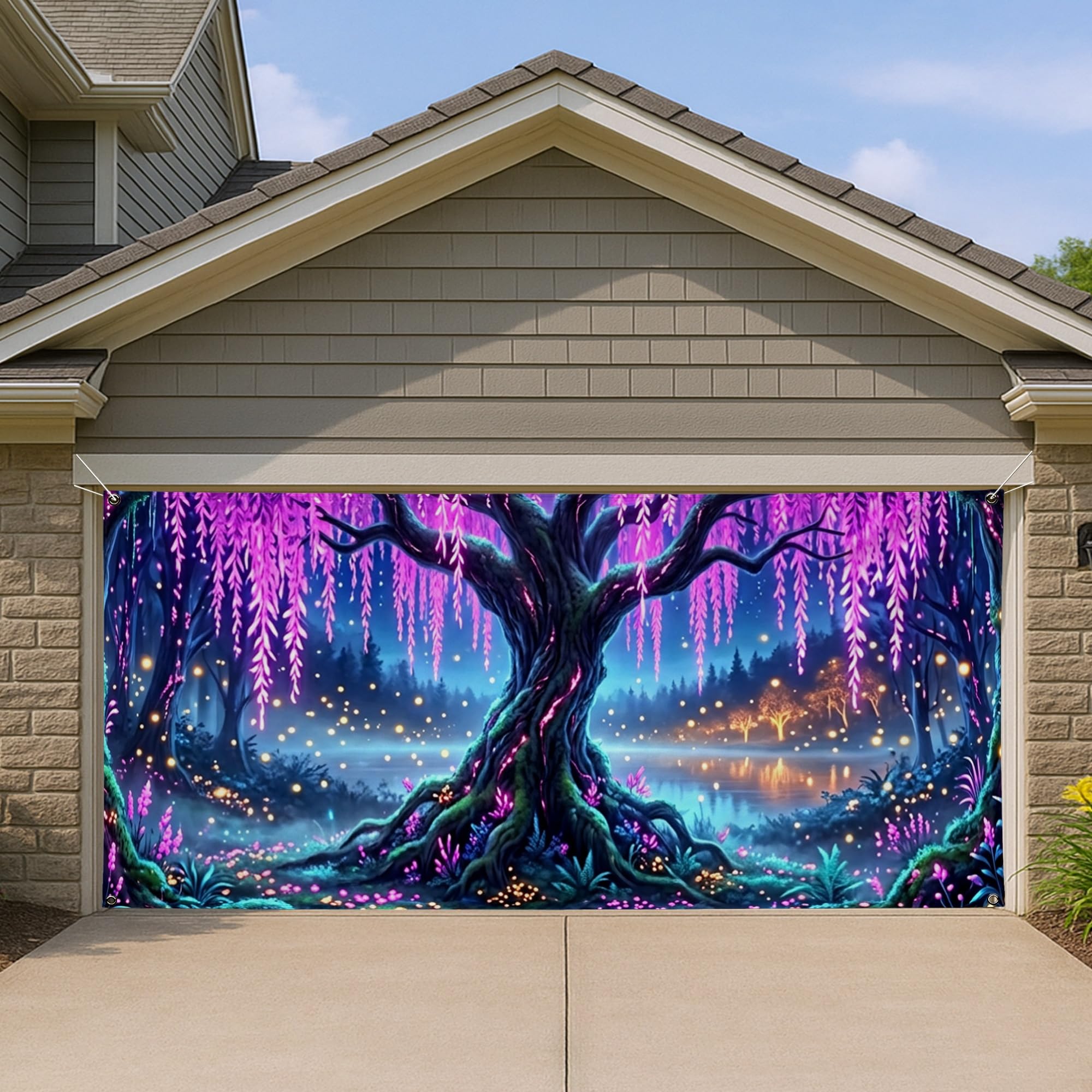 Housse de porte de garage magique scène de nature décoration extérieure saisonnière 397x180cm