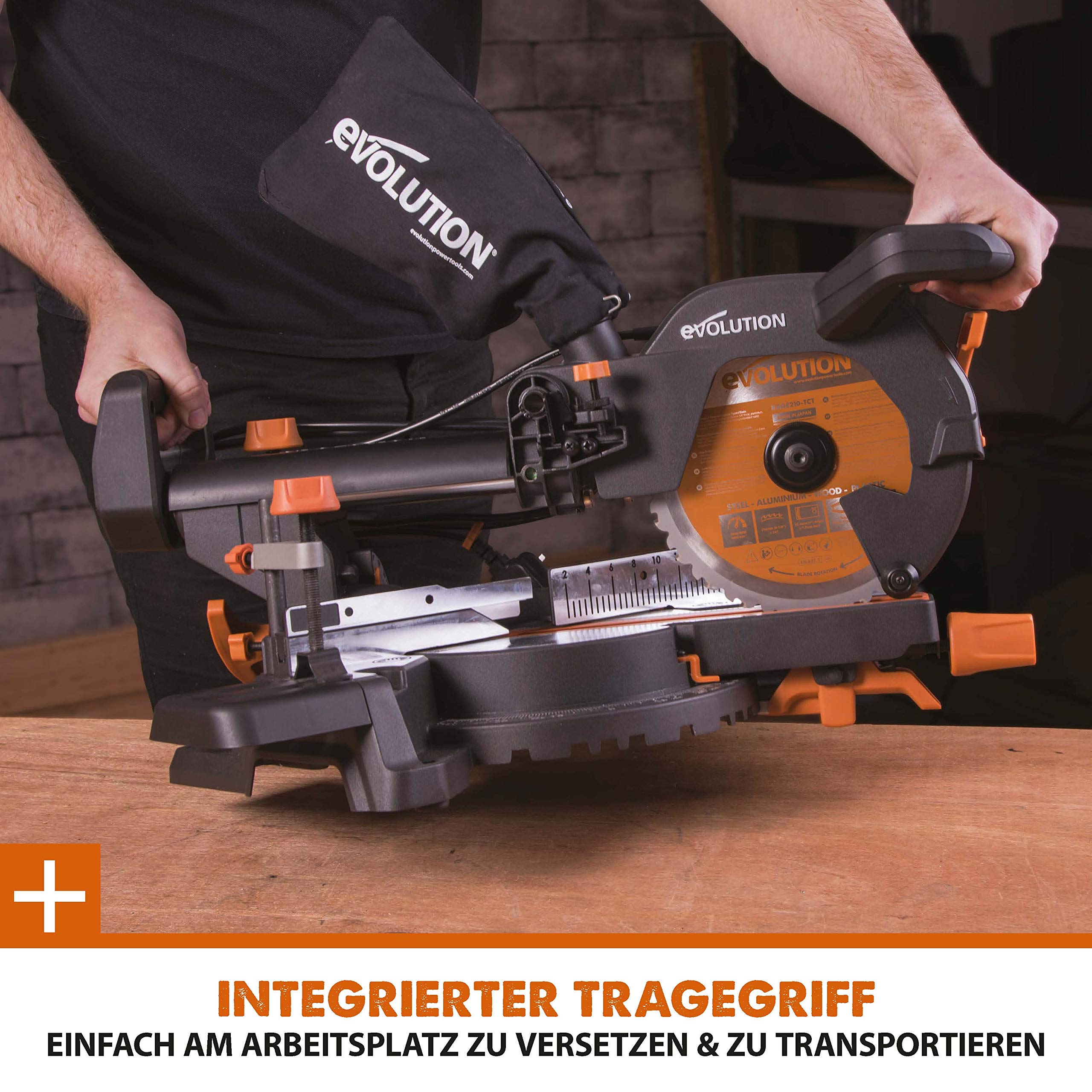 Evolution Power Tools - Scie à Onglets Coulissante Multi-Matériaux R210SMS+ avec le Pack Plus, 210 mm (230 V) (Lot de 2)