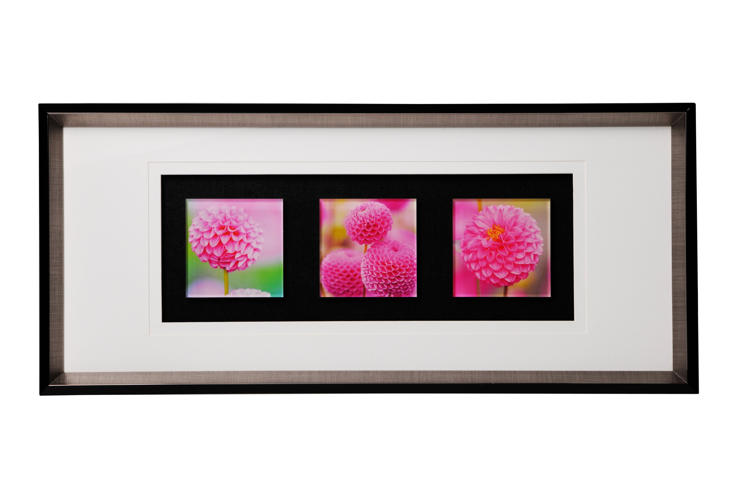 Orsina Unisex Black Pink Floral Colour Glass Triple Wall Art In