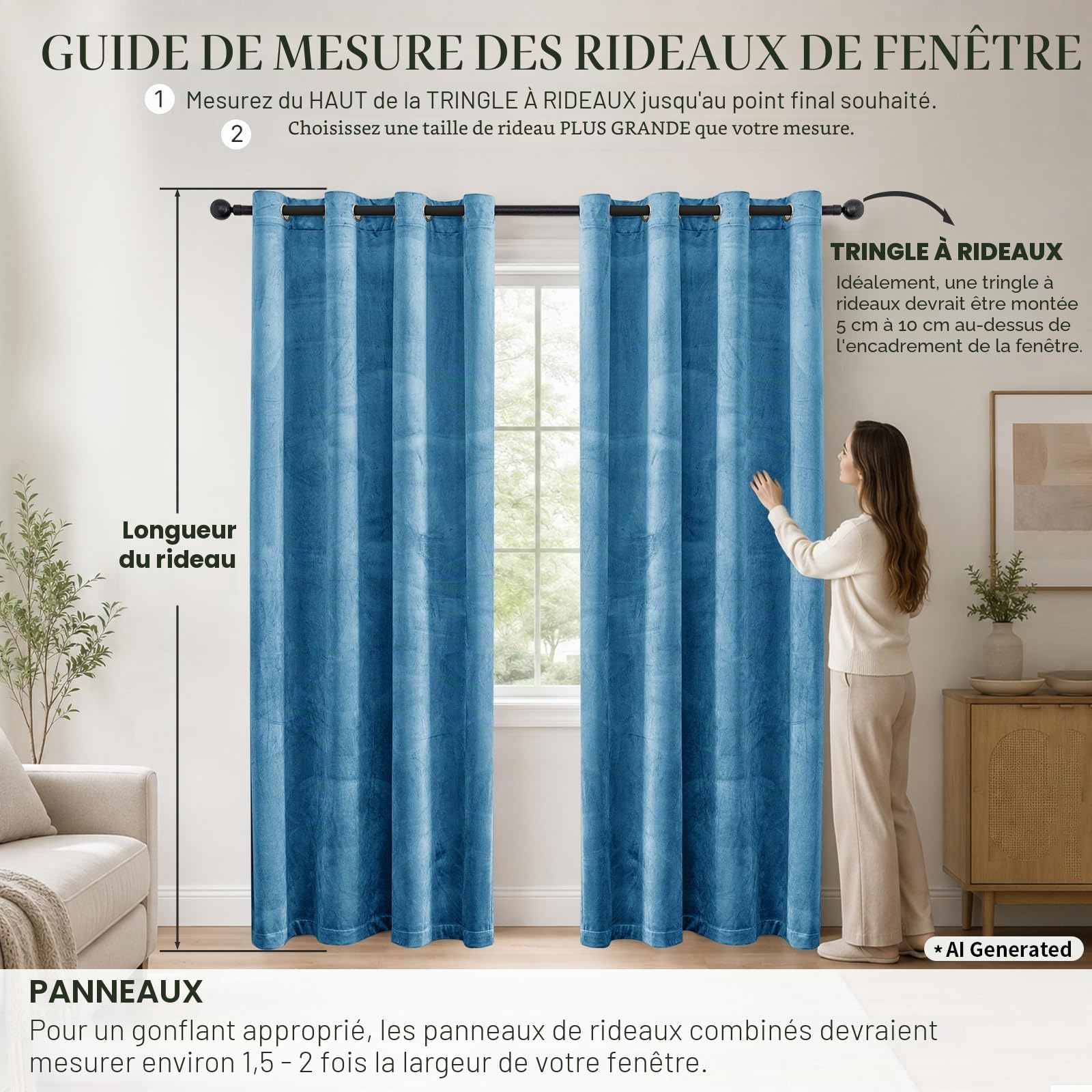 Ystyle Rideau Occultant Velours Lot De 2, 140x145cm, Bleu | Rideaux Salon Rideau Thermique Isolant Anti Chaud Intérieurs, Rideau Phonique Anti Bruit, Moderne Chambre Maison Dressing
