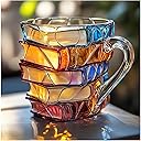 Painted Book Mug 2025 New Novelty Mugs for Book Lovers Gifts Unique Handmade Coffee Mugs Glass 11 0z Cool Funny Bookish Tea Cups Cute Tumblers Books Worm Readers Writers Librarian Gifts Women (1PC)