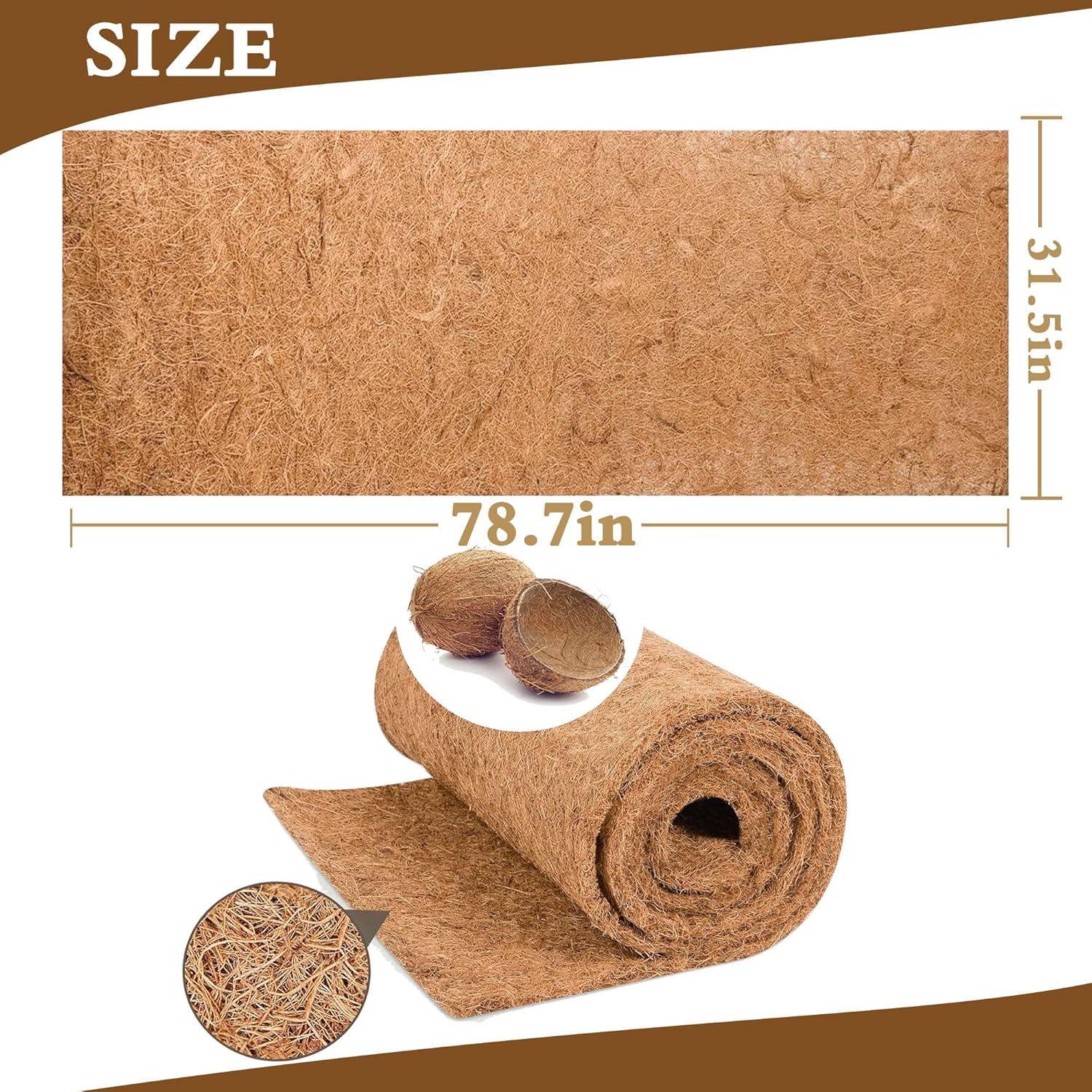 Natural Coco Liner Roll-31.5x78.7 Inch Coconut Coir Liner Sheets Coco Mat for DIY Flower Basket Liner Pet Pad Reptile Carpet Moss Pole
