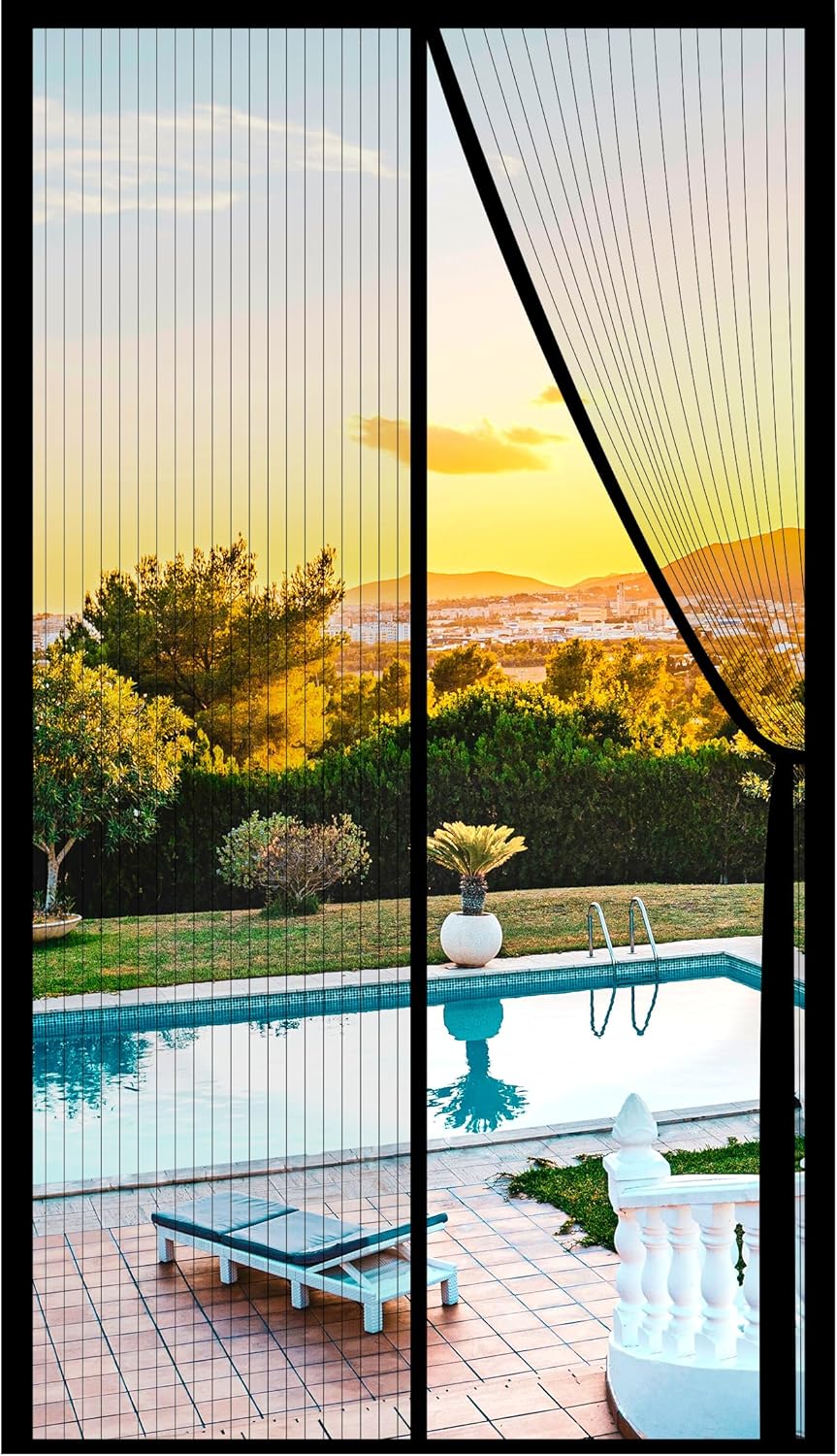 Magnetic Screen Door Mesh Fits 30" x 80" Door - Curtain Size 32" x 82", Works for Patio, Sliding Door, Keeps Bug Mosquito Out, Fresh Air Flow, Black