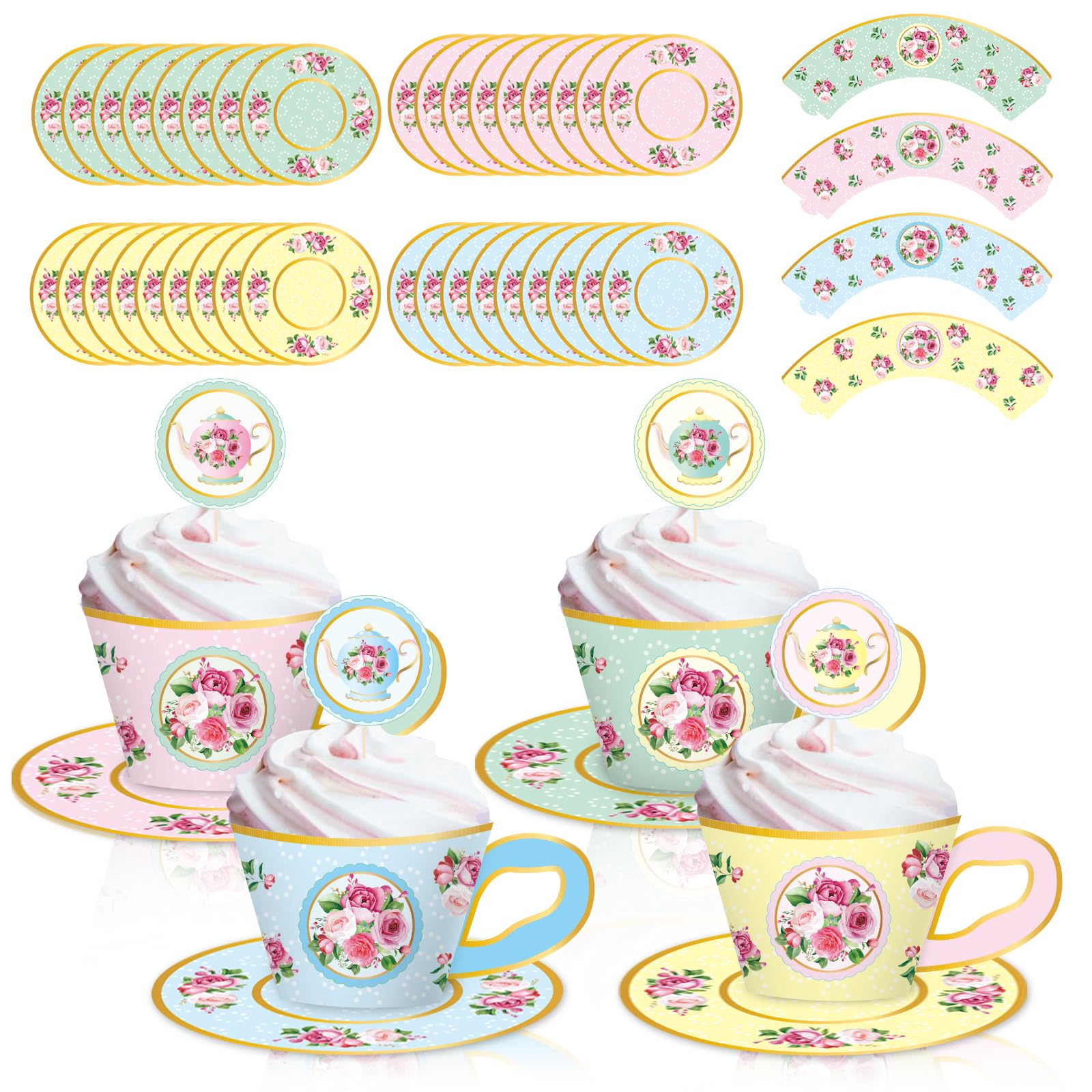 Décorations pour cupcakes pour un anniversaire pastel au motif floral