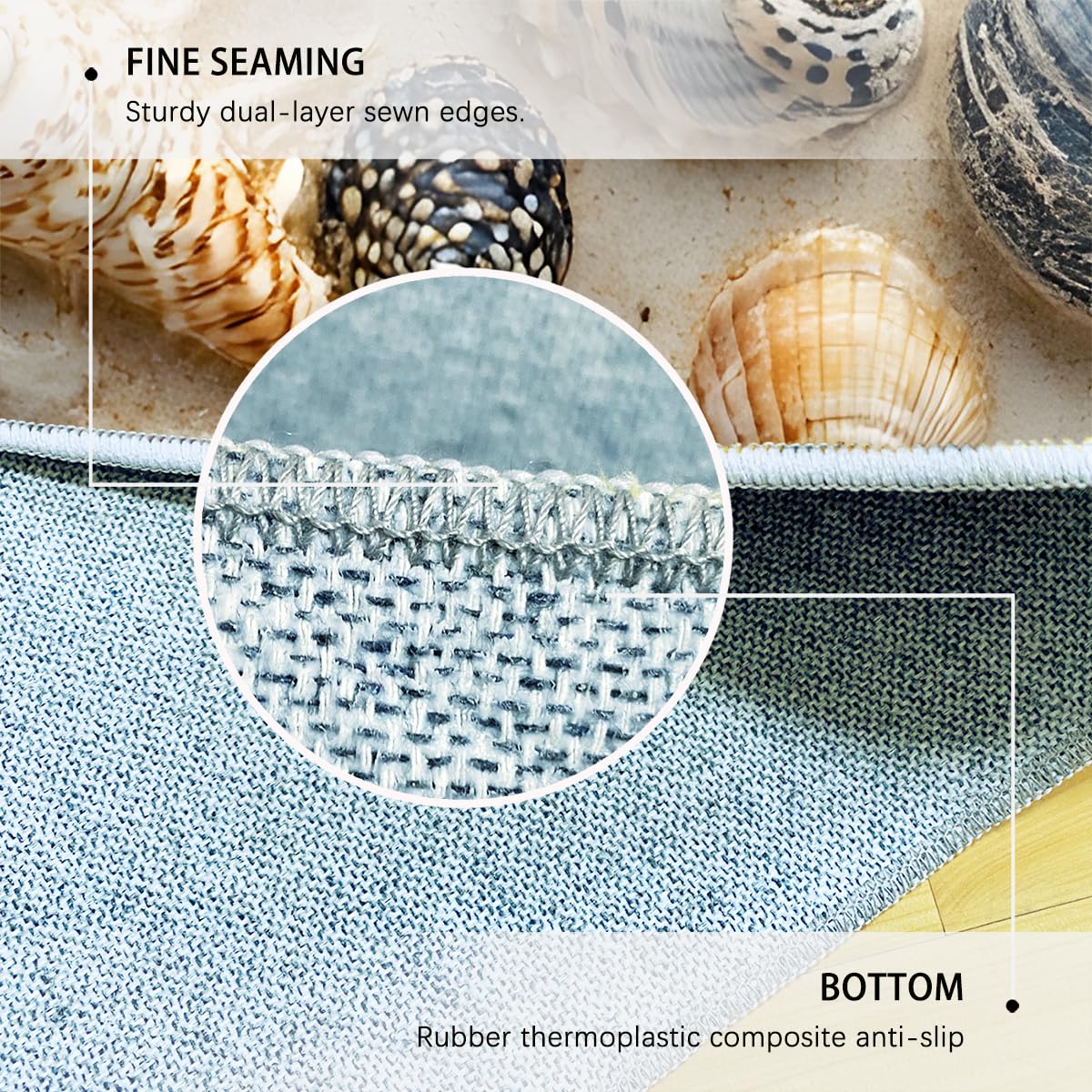 Alfombras redondas náuticas playa 100cm Olas 3D océano concha estrella mar alfombrilla lavable antidesl fina plegable pelo bajo resist manchas para Salón Baño