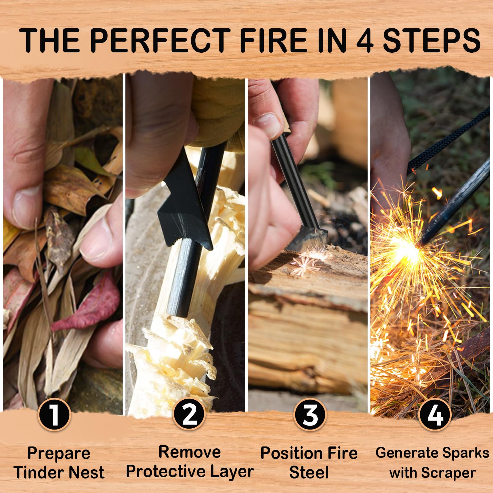 Pedernal Supervivencia Profesional Acero para Fuego Multiusos Camping Aire Libre