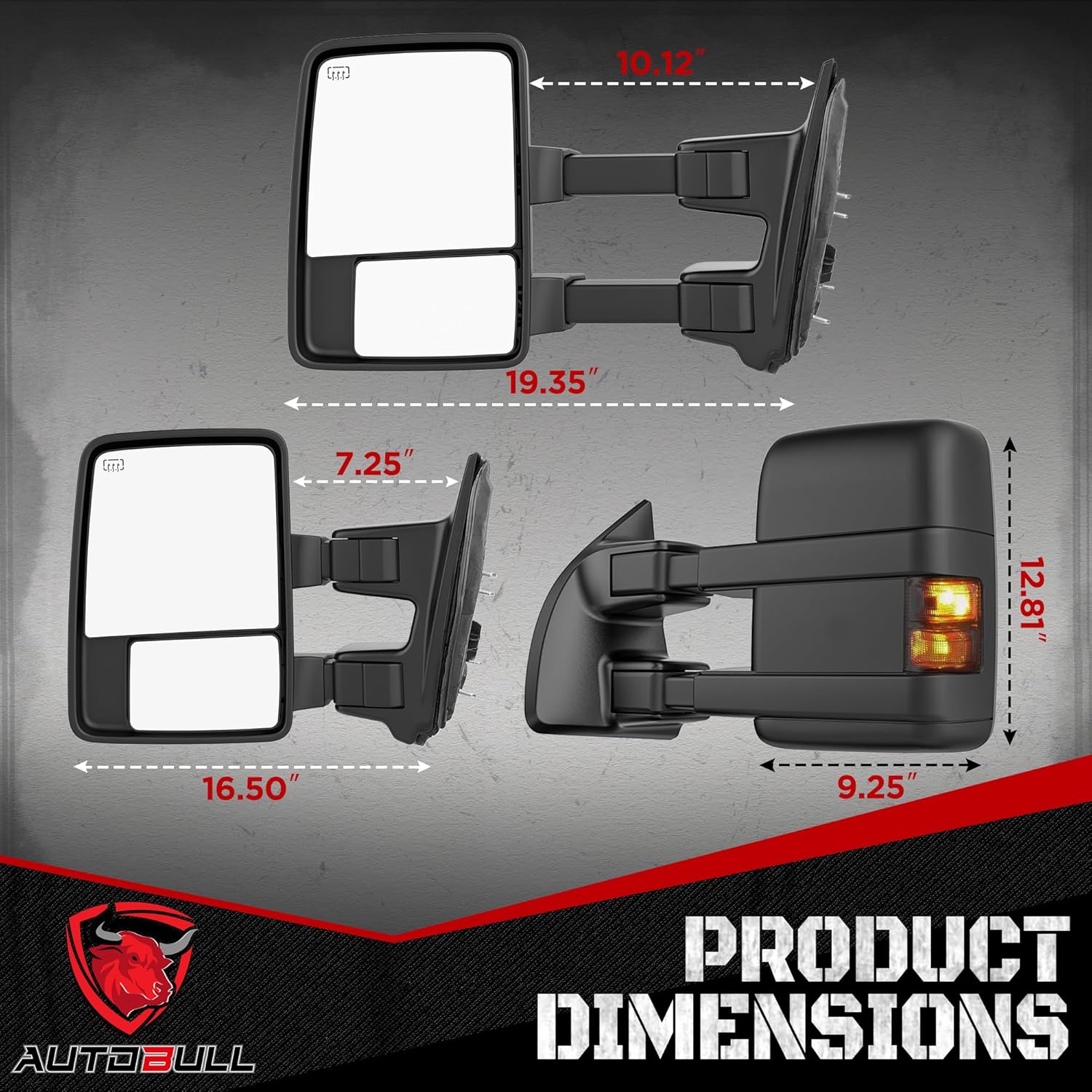 Smoked Power Heated Tow Mirrors Compatible with Ford 1999-2016 F250 F350 F450 F550 Super Duty, 2001-2005 Excursion, Extended Trailer Towing Side Mirrors w/Turn Signal, Running Light