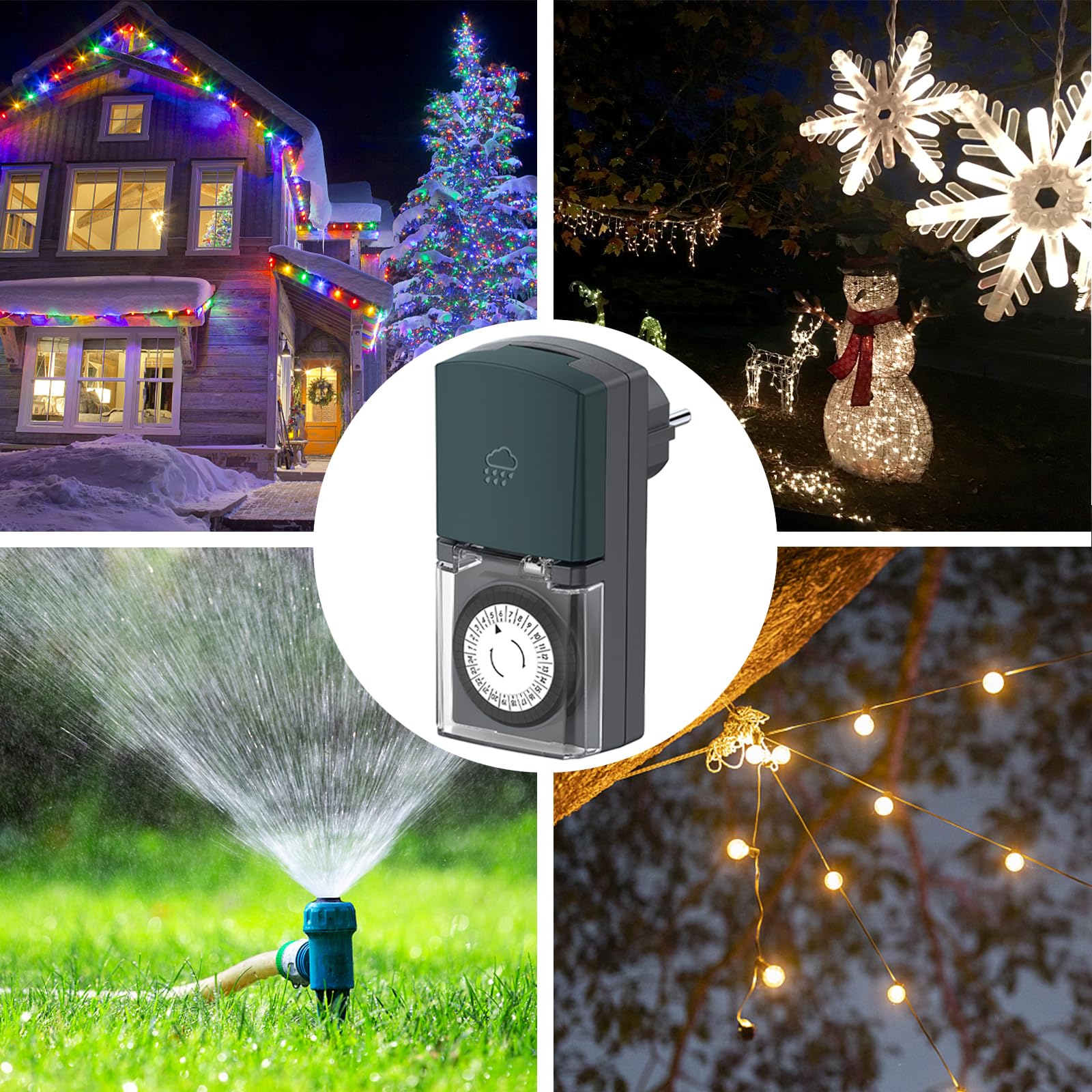 G-Homa Timer per esterni, 24 ore, timer meccanico per esterni, con protezione per bambini, IP44, impermeabile, per luci, pompe per piscine, decorazioni natalizie