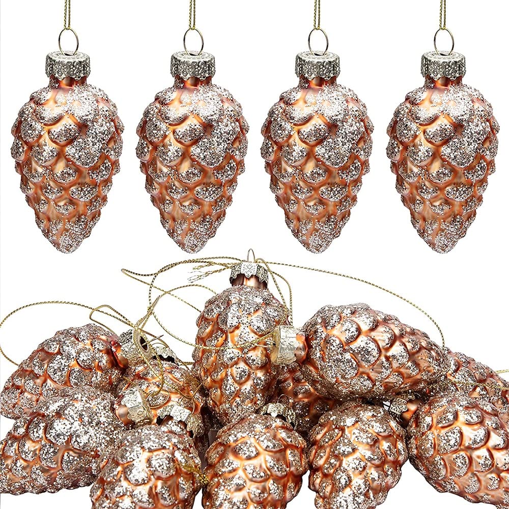 Albero di Natale appeso 12 PCS Pigna di Natale Ornamenti in vetro-Pigna da appendere Pigna dipinta con glitter Ornamento per albero Decorazioni per feste fai-da-te Appendere artigianato fai da te