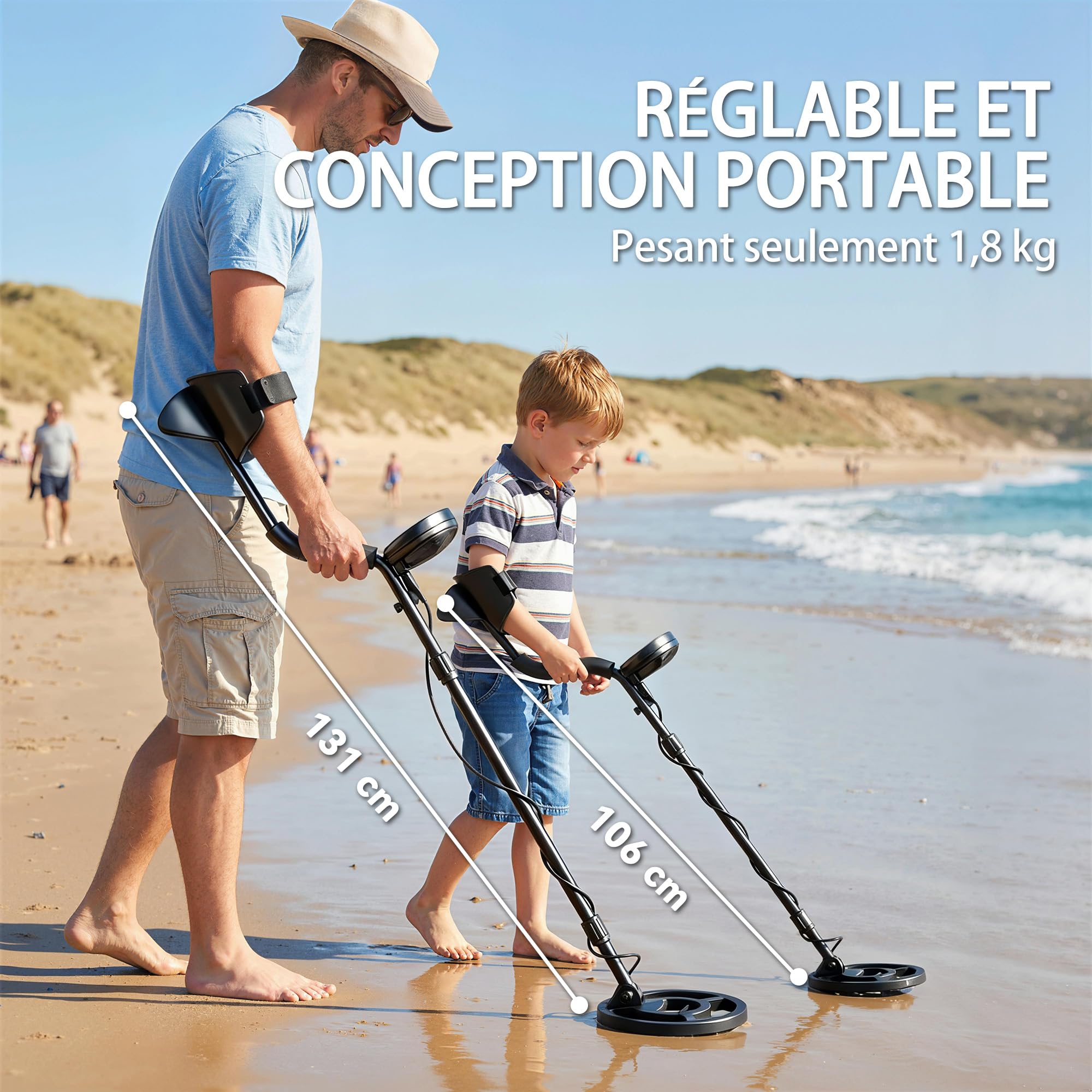 Outsunny Détecteur de Métaux Professionnel pour Adultes, Bobine IP68 LCD
