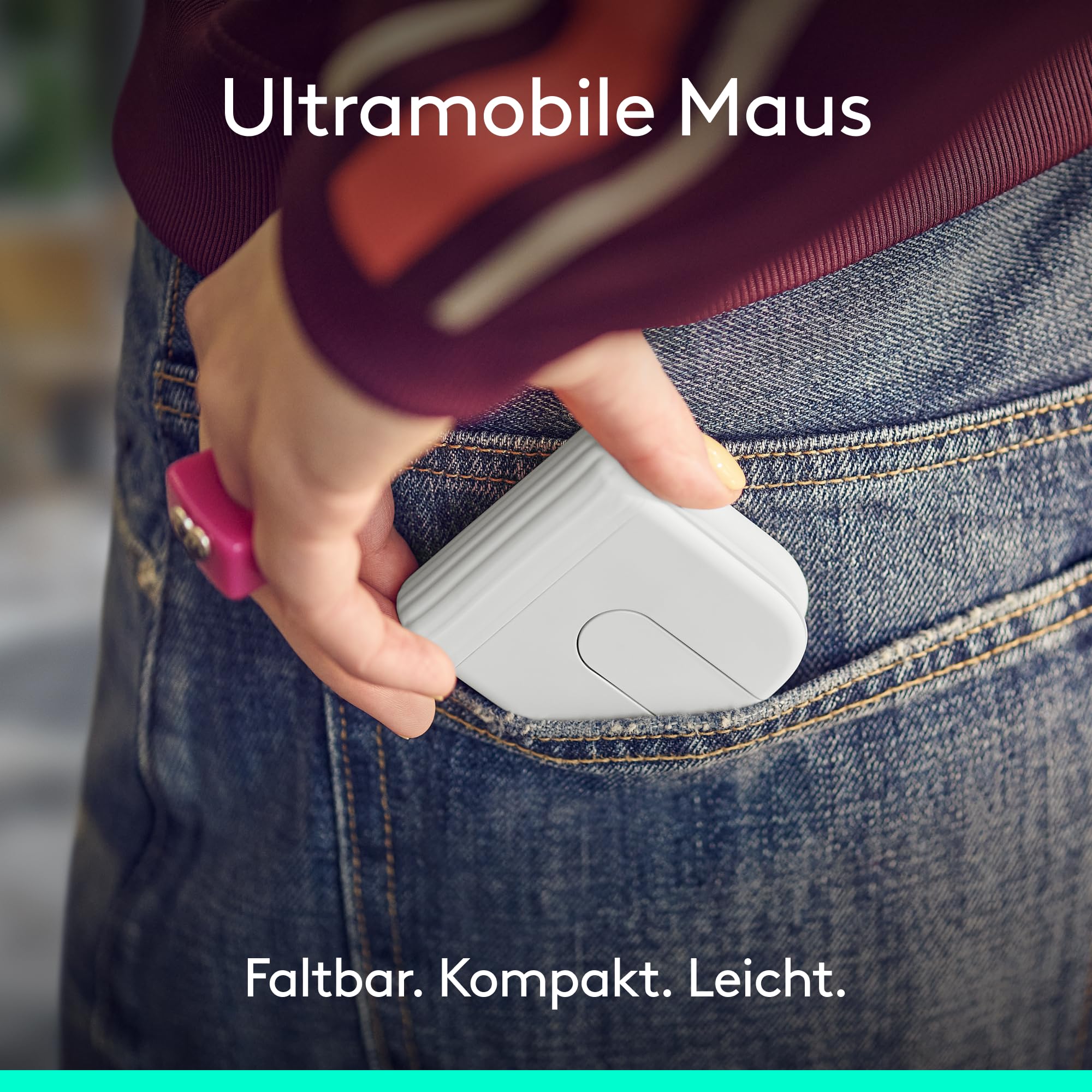 Logitech Mobi Fold, ultramobile Maus für unterwegs, klein und leicht, Touch-Scroll, leise Klicks, 4K DPI, Bluetooth, für Windows-PC, Mac, Chromebook, Android, iPad - Weiß