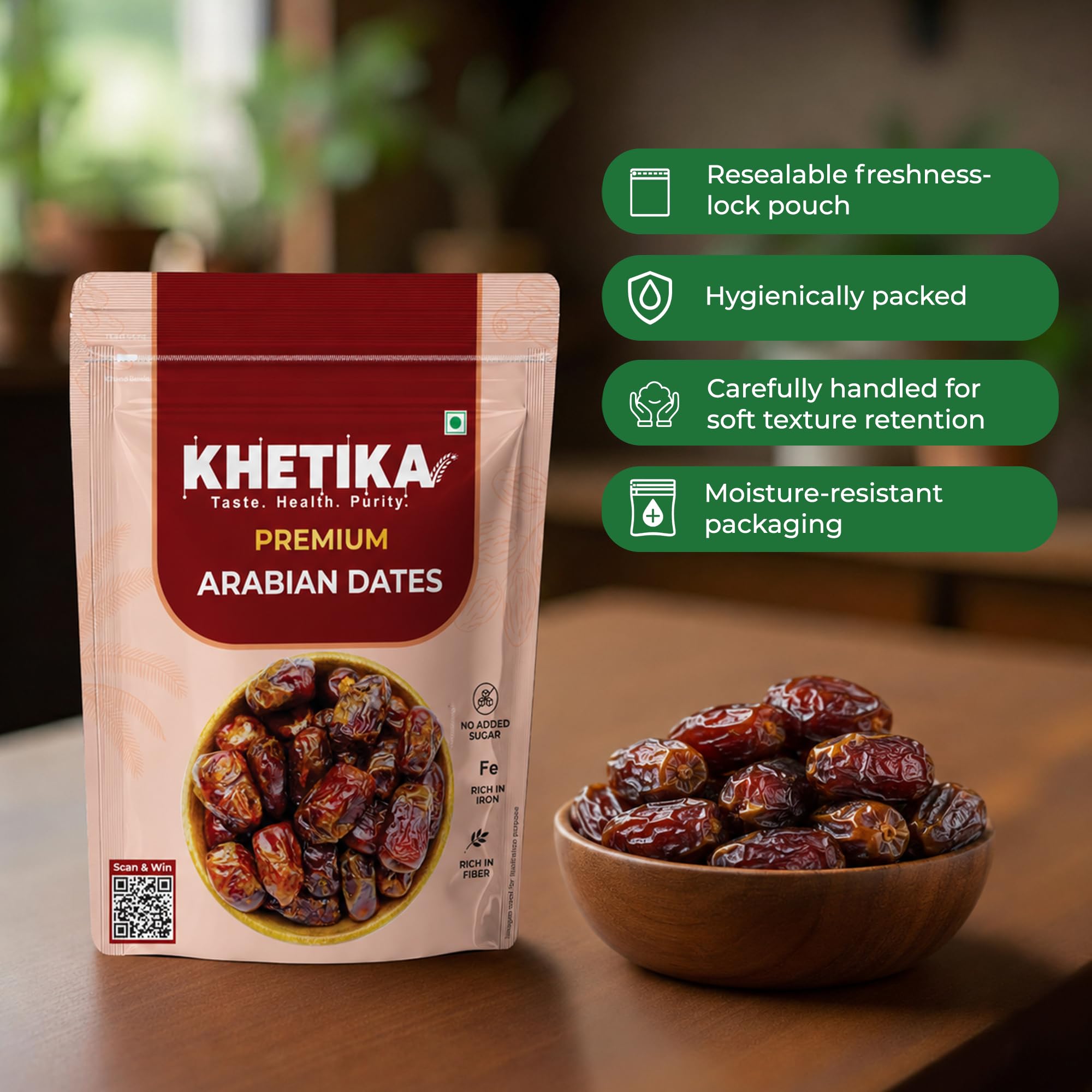 Khetika Premium Arabian Dates 500g | Khajur, Khajoor | Dry Fruits | Dates in Fresh | Healthy Snacks | Rich in Fibre | No Added Sugar 4