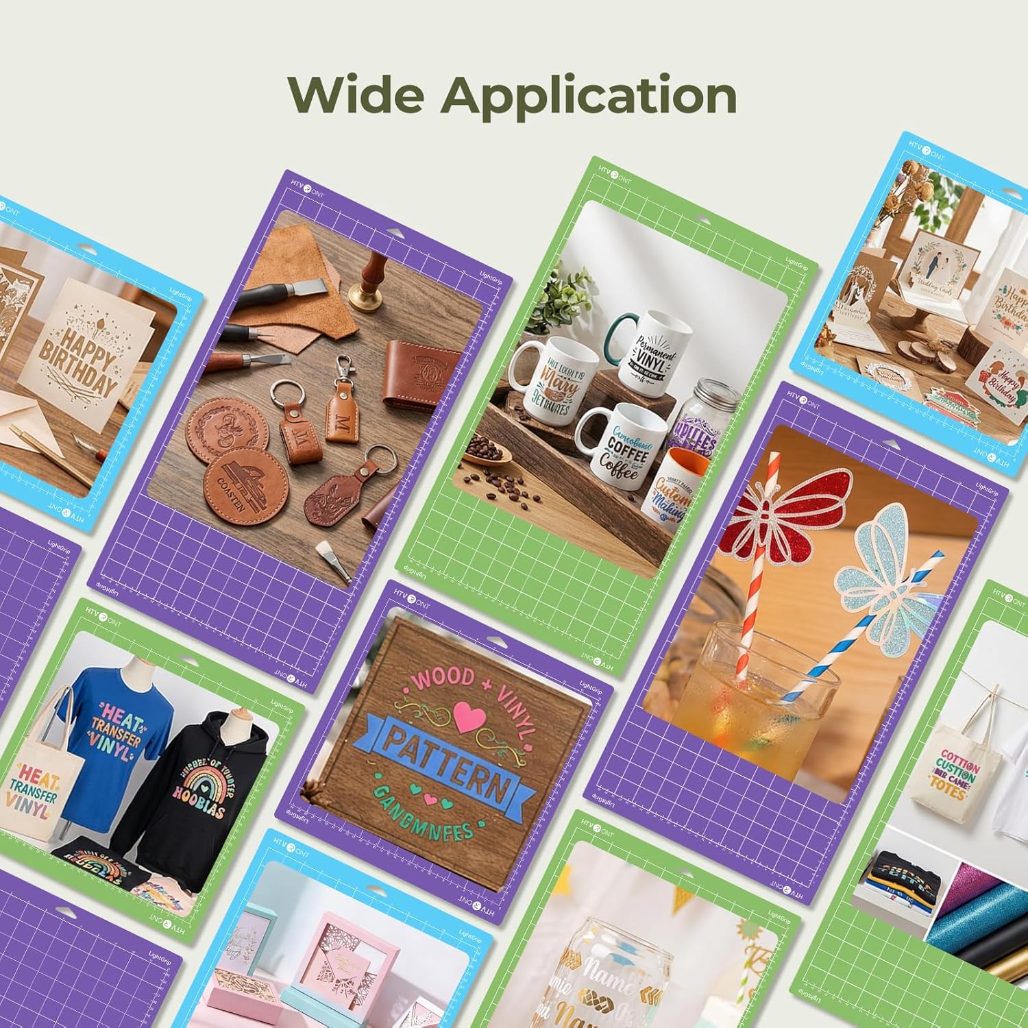 HTVRONT Cutting Mat, 6 Pcs Cutting Mat 12x12 & 12x24in(Standard, Light, StrongGrip) Compatible with Cricut Maker 3/Maker 4/Maker/Explore 3/4/Air 2/One, Variety Adhesive Sticky Cutting Mats Accessories