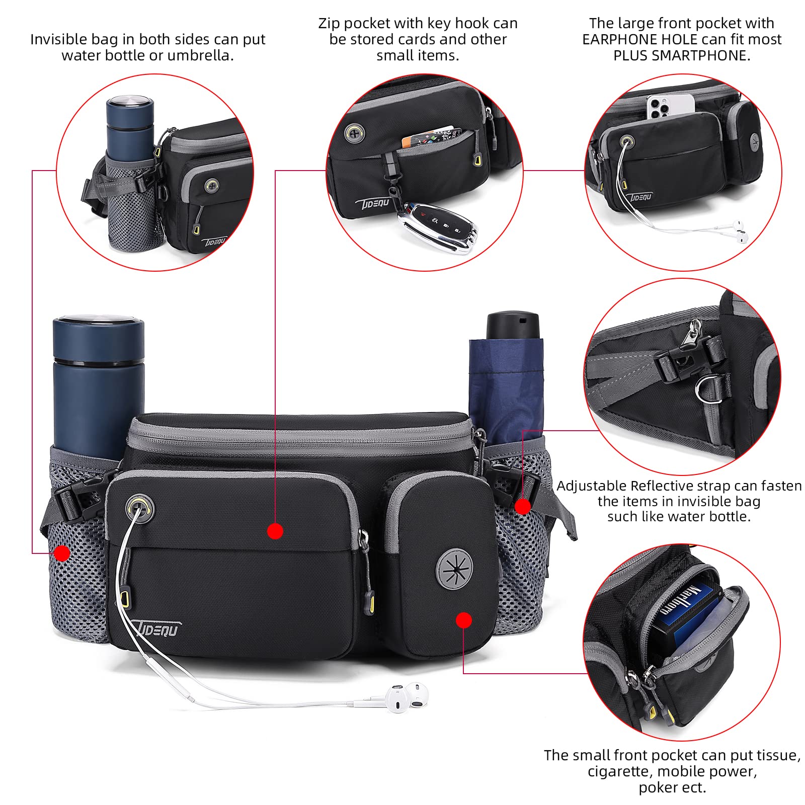 Bauchtasche Herren,Gürteltasche Herren,Bauchtasche Mit Flaschenhalter,Schwarz,Handy Gürteltasche,Bauchtasche Hund,Hüfttaschen