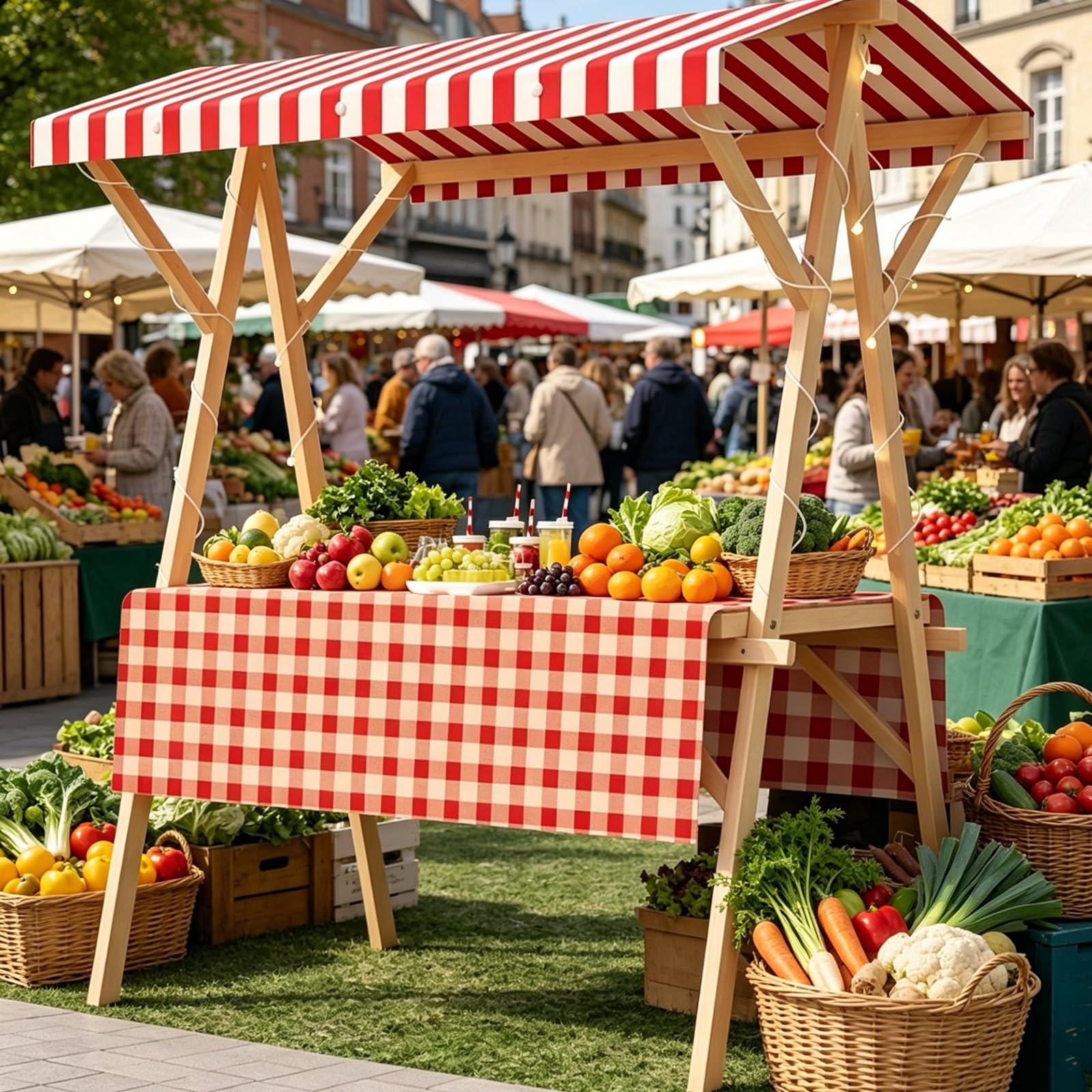 ZDMZR Foldable Wooden Vendor Stand with Canopy, Market Stall, Display Stand for Farmers Market, Craft Fair, Events(Red,120x60x200CM/47x24x79IN)