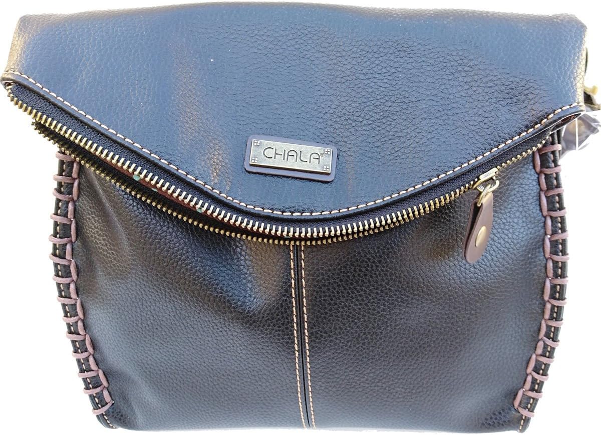 Chala Charming Crossbody Bag Shoulder Handbag With Flap Top and Zipper Black/Dark Brown - Image 3