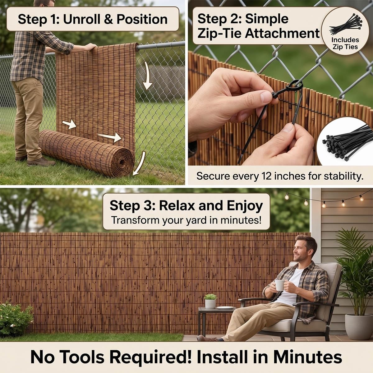 Panneau de Clôture en Roseau Tissé Brise-Vue Respirant pour Extérieur Canisse de Séparation pour Jardin Balcon Terrasse Pare-Vent Occultant Store de Protection Solaire(carbonisé,70x470cm)