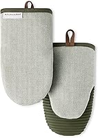 KitchenAid Evergreen Silicone Mini Oven Mitts 2-Pack - 500°F Heat Resistant, Non-Slip Grip, Waterproof, Deep Forest Green 5.5x9