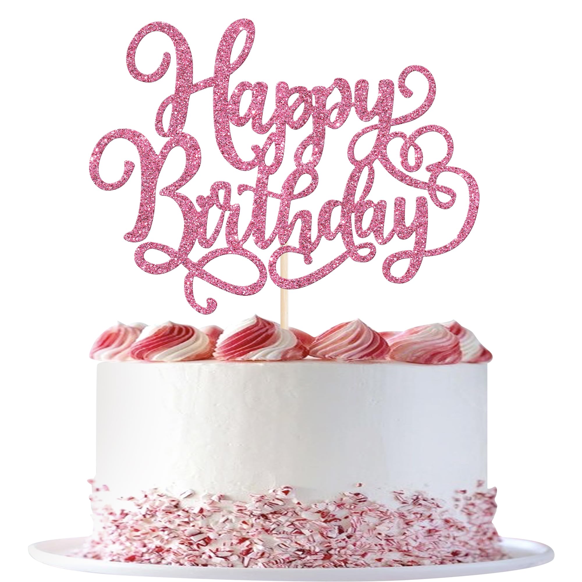 1 Stück Happy Birthday Cake Topper Glitzer Geburtstag Tortendeko Gute zum Geburtstag Kuchen Deko für Geburtstag Jahrestag Thema Party Kuchen Dekorationen Rosa