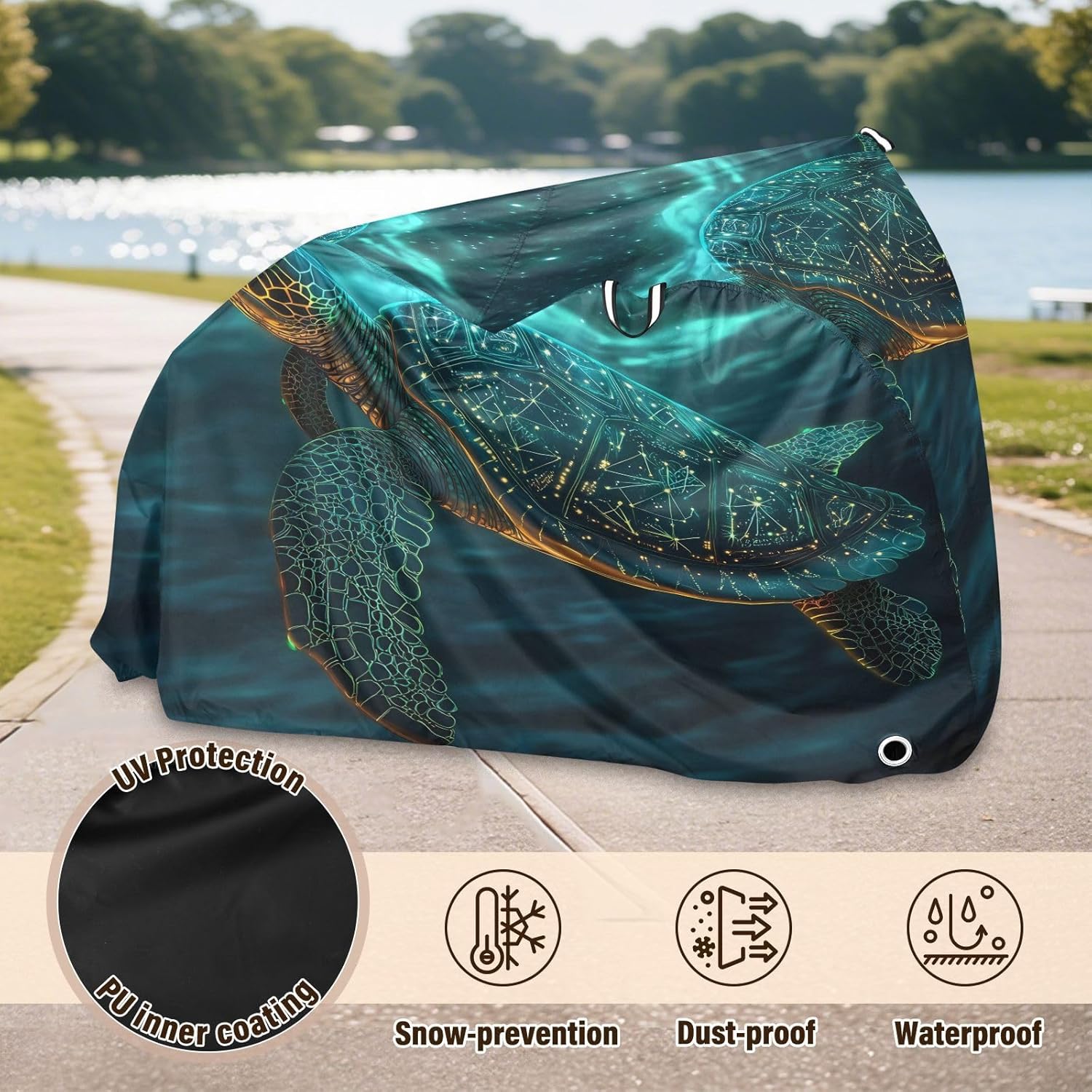 ALAZA Totem Tatto Sea Turtle Bike Cover Waterproof Outdoor Ebike Bicycle Covers Tarp Protection for 1/2 Bikes, Sun UV Dust Wind Proof