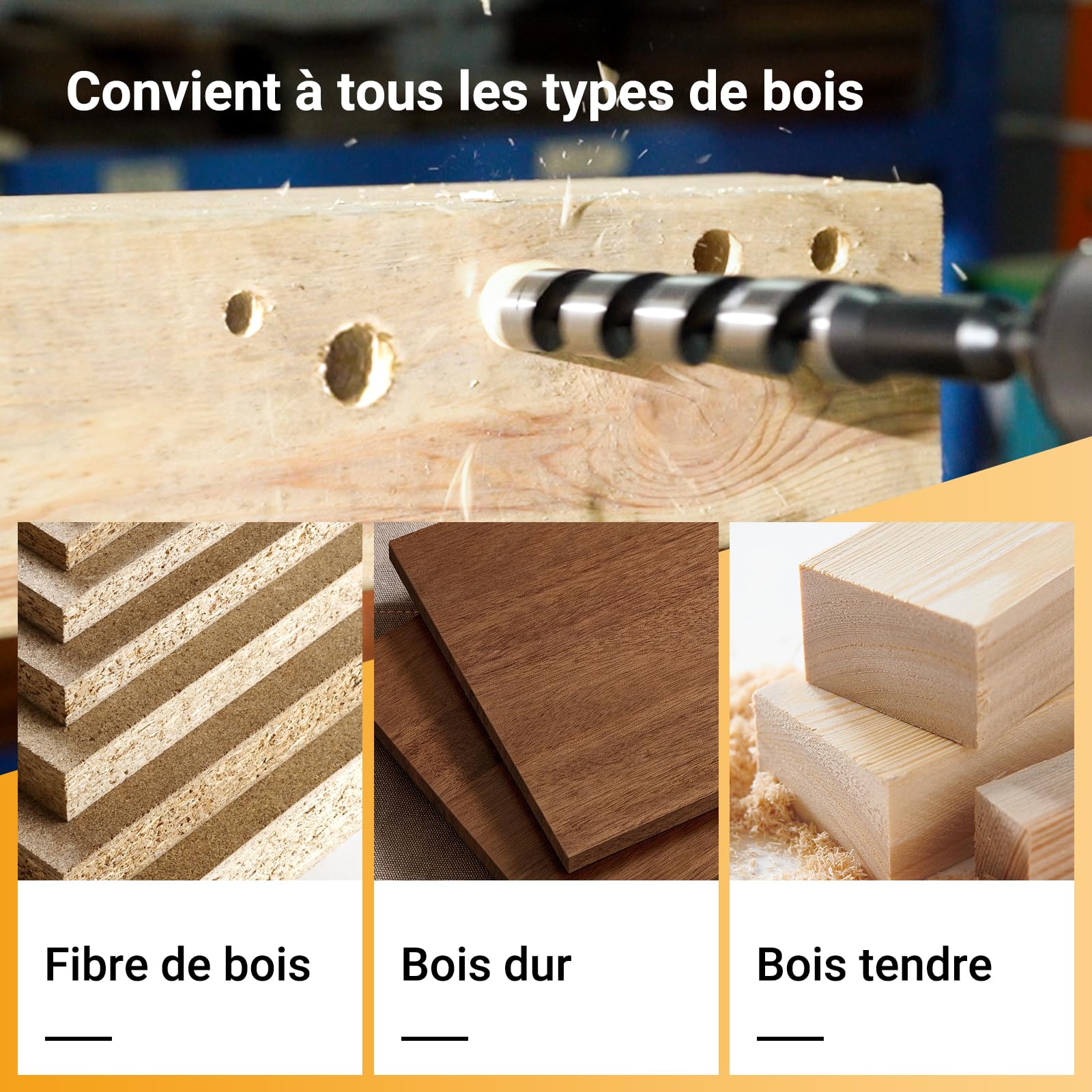 MèChe à Bois HéLicoïDal 6 Pcs, Foret Bois long Ø 6/8/10/12/16/18mm X 460mm Avec BoîTe, Spiral Trou Cutter, Forets à Queue Hexagonale