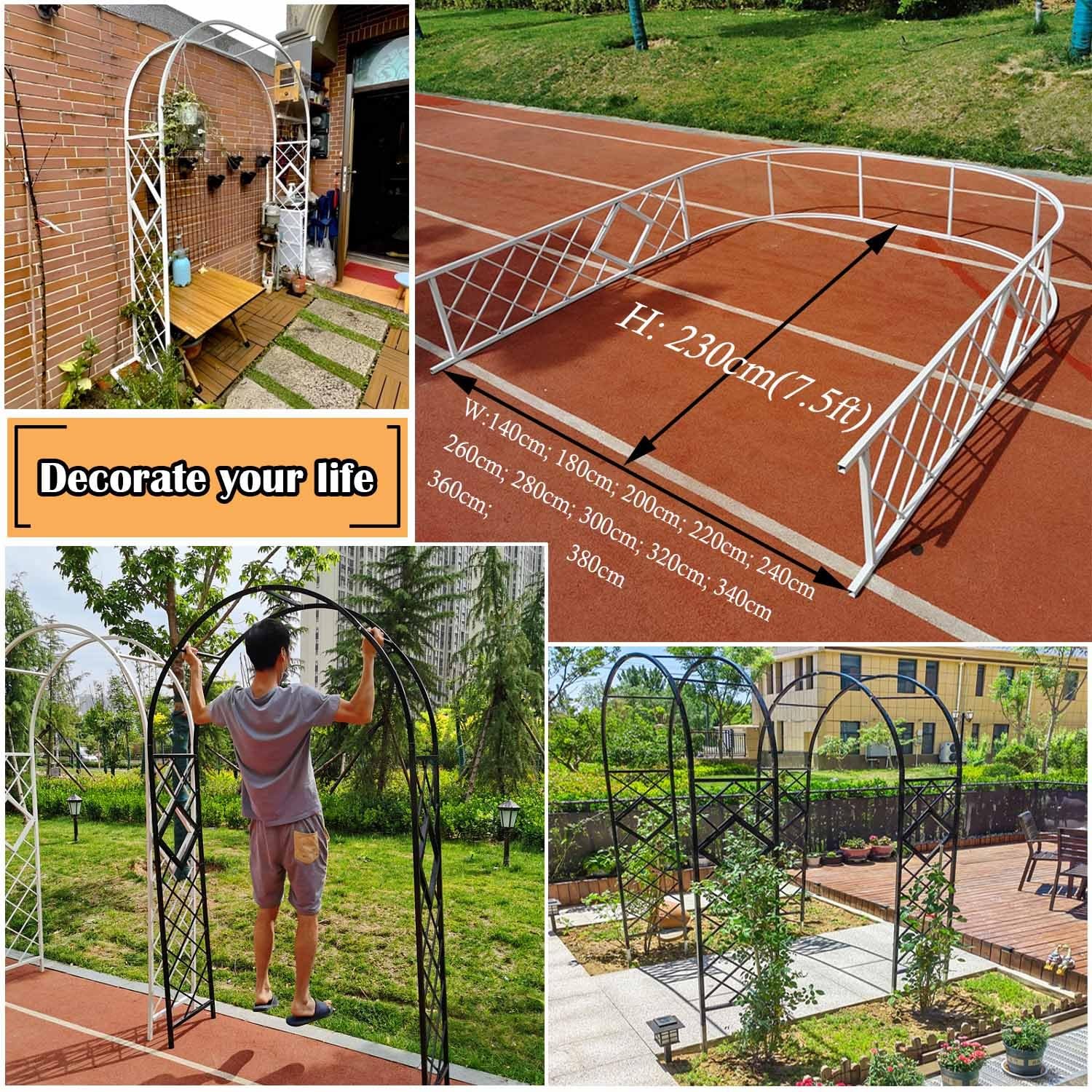 Ele - Arco per rose in metallo robusto, pergolato e traliccio per decorazione esterna, supporto per piante resistente alle intemperie, 360 x 230 cm, ideale per giardini e composizioni floreali