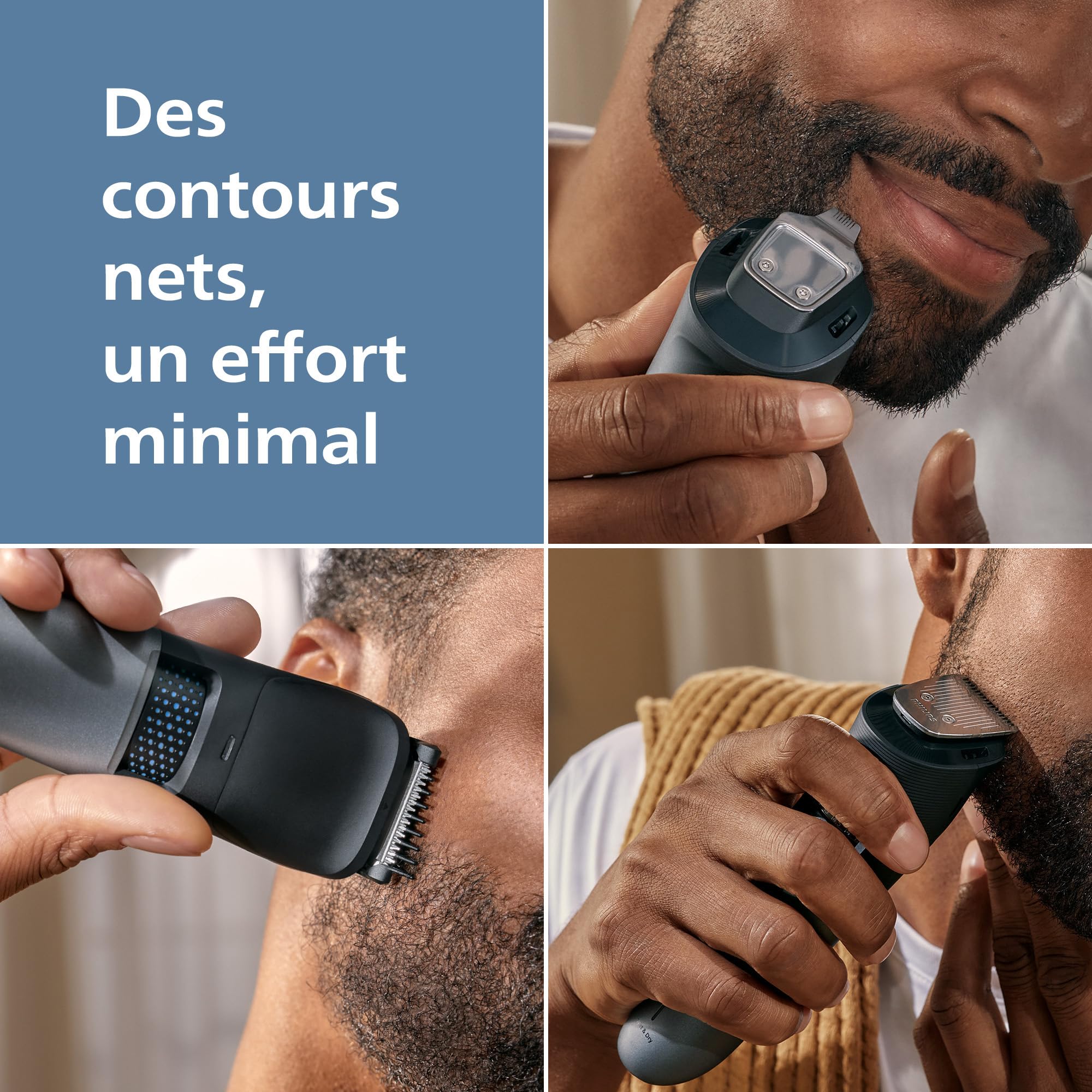 Philips Tondeuse à barbe série 7000 – Lames en métal auto-affûtées, 40 réglages réglables, technologie BeardSense, Collecte des poils, 100% étanche, Socle de recharge, Pochette souple, BT7660/15