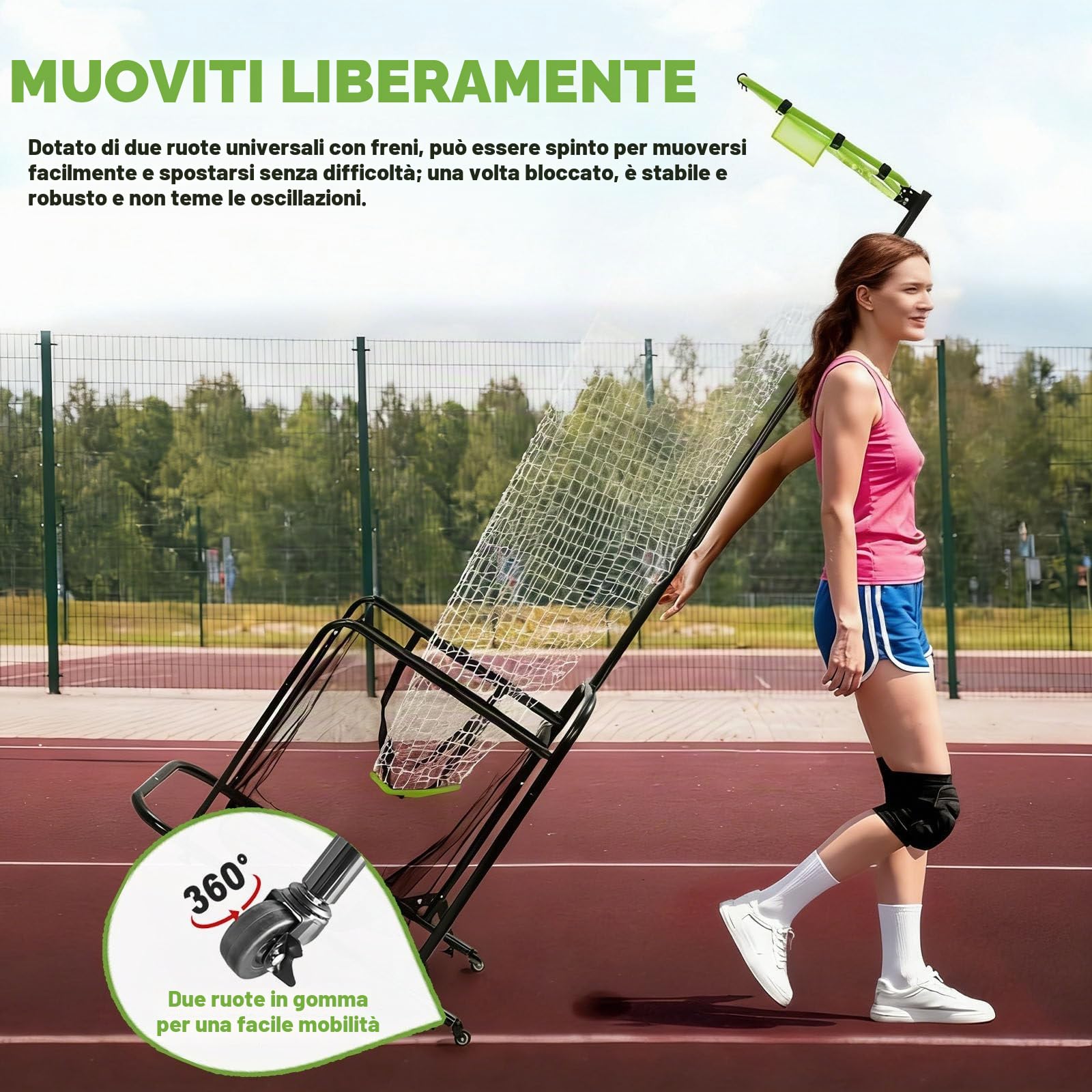 Rete per Allenamento Pallavolo con Carrello Portatile con Ruote, Attrezzatura per Allenamento Pallavolo con 5 Opzioni di Altezza E Regolazione Dell'angolazione del Canestro