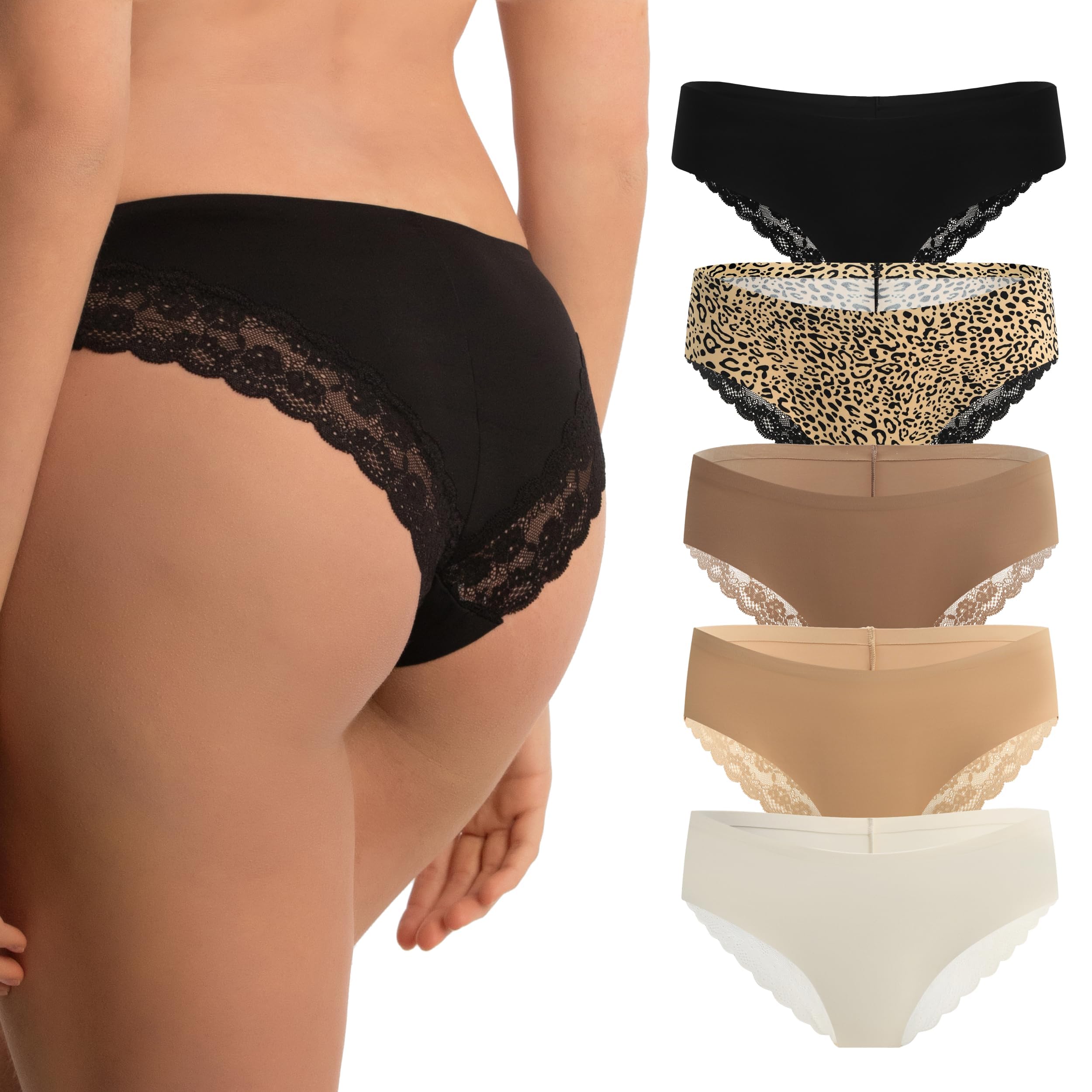 FempireWomens Lace Thongs - Cheeky Underwear Underwear Back Low Waist See-Through Panties Packs