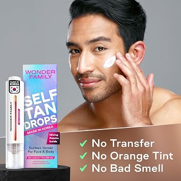 Self Tanning Drops Kit with Mixing Palette Made in Korea with Natural Ingredients, Aloe Leaf Juice & Hyaluronic Complex Face & Body Non-Toxic, Fragrance-Free, Sunless Bronzing Glow (bronze)