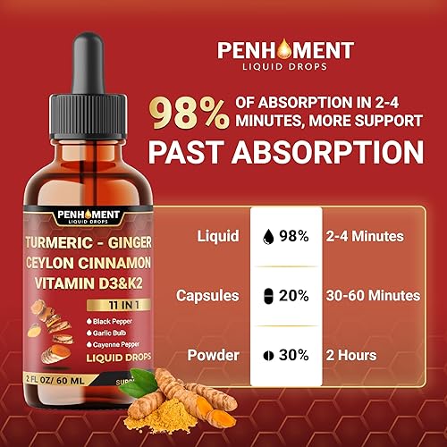 Miniatura 7 de Curcumina líquida de cúrcuma 11 en 1, 3300 mg con vitamina D3 K2, jengibre, canela de Ceilán, extracto de berberina, ajo, pimienta negra, extracto