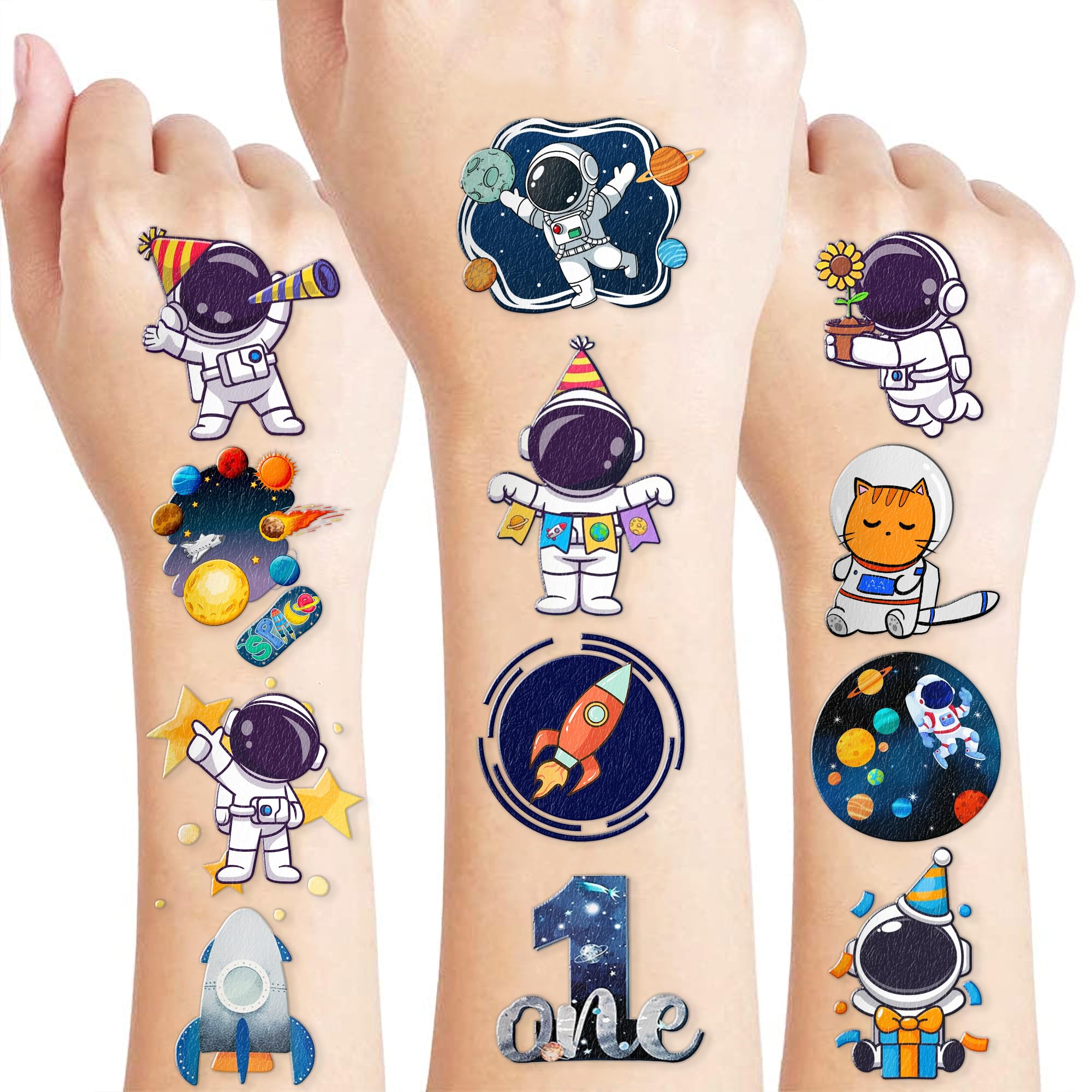 96 PCS Pre-cut Astronaut Temporary Tattoos for Kids (8 Sheets)