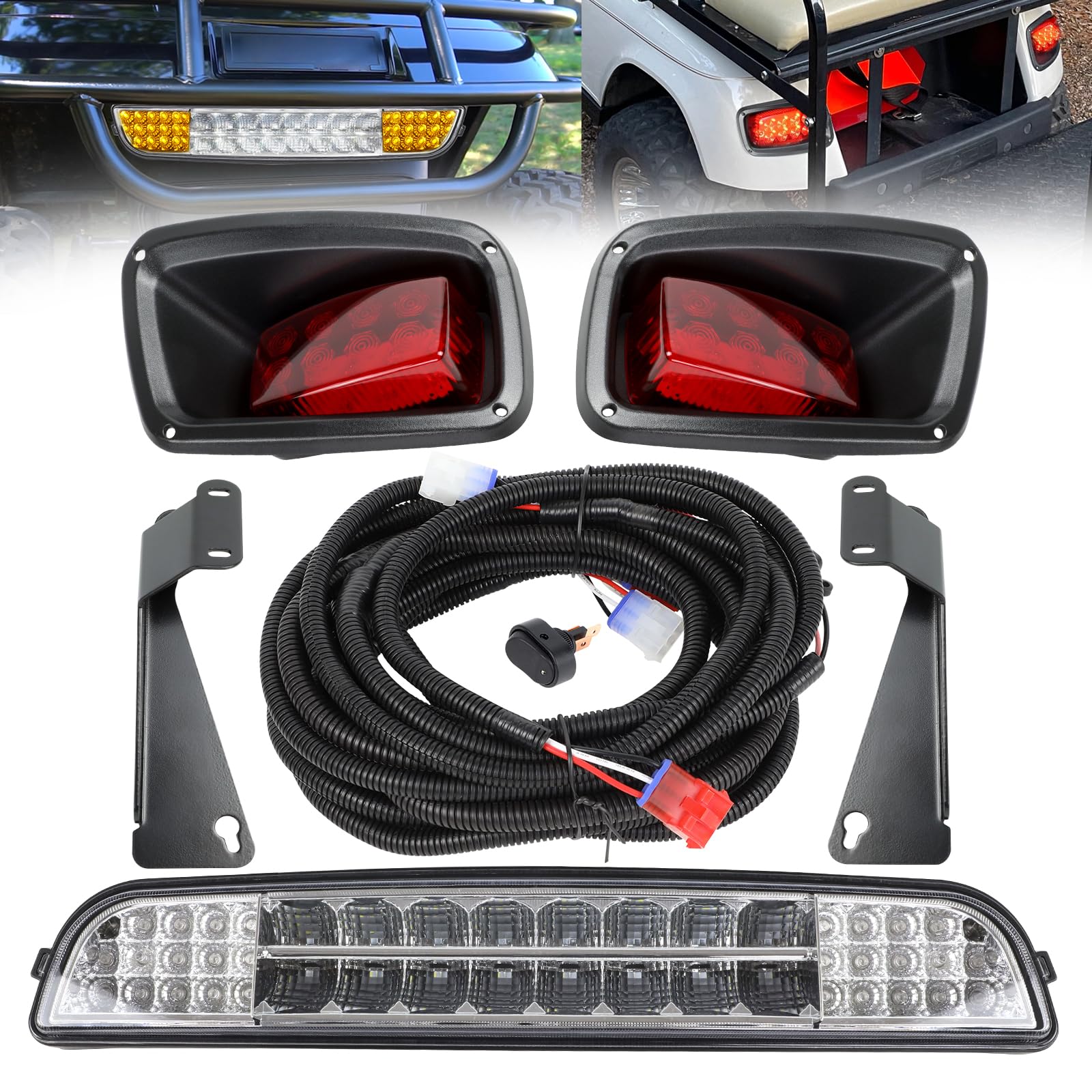 for 1996-2013 E-Z-GO TXT Golf Cart LED Headlight Bar Kit & Tail Light Assembly with Wiring Harness Switch