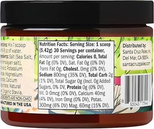 Miniatura 4 de Santa Cruz Paleo Electrolítico en polvo, sabor a tuna y sin azúcar, mezcla de bebida de hidratación con sal rosa del Himalaya, sal marina, glicinato