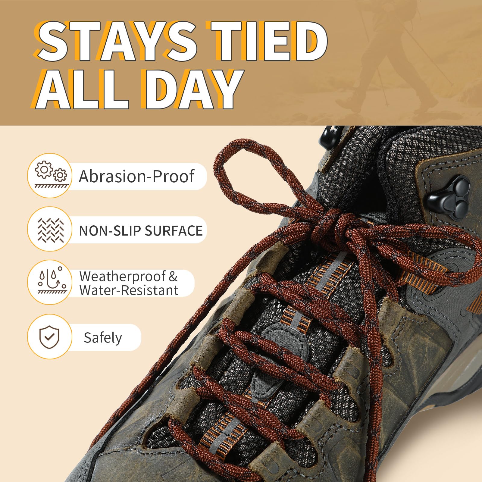 Stepace 2 Pares Cordones Redondos 4,5mm para Botas de Senderismo, Montaña y Trabajo, Cordones de Nylon Resistentes para Trekking — view 3