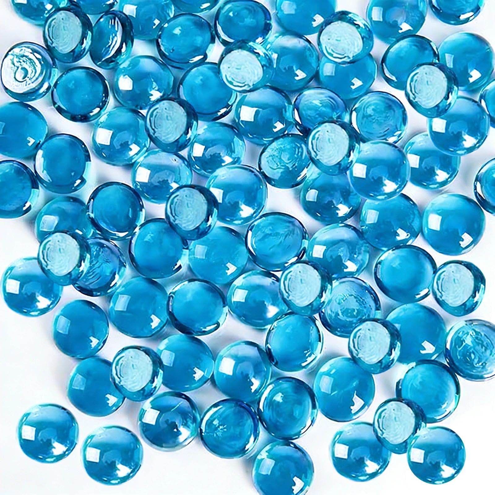 1600 g Billes Plates, Galets de Verre Bleu Billes de Verre Plat 17-19 mm, Perles de Verre pour Vases Galets Décoratifs pour DIY Vases Aquariums Pots de Fleurs(env. 350 pcs)